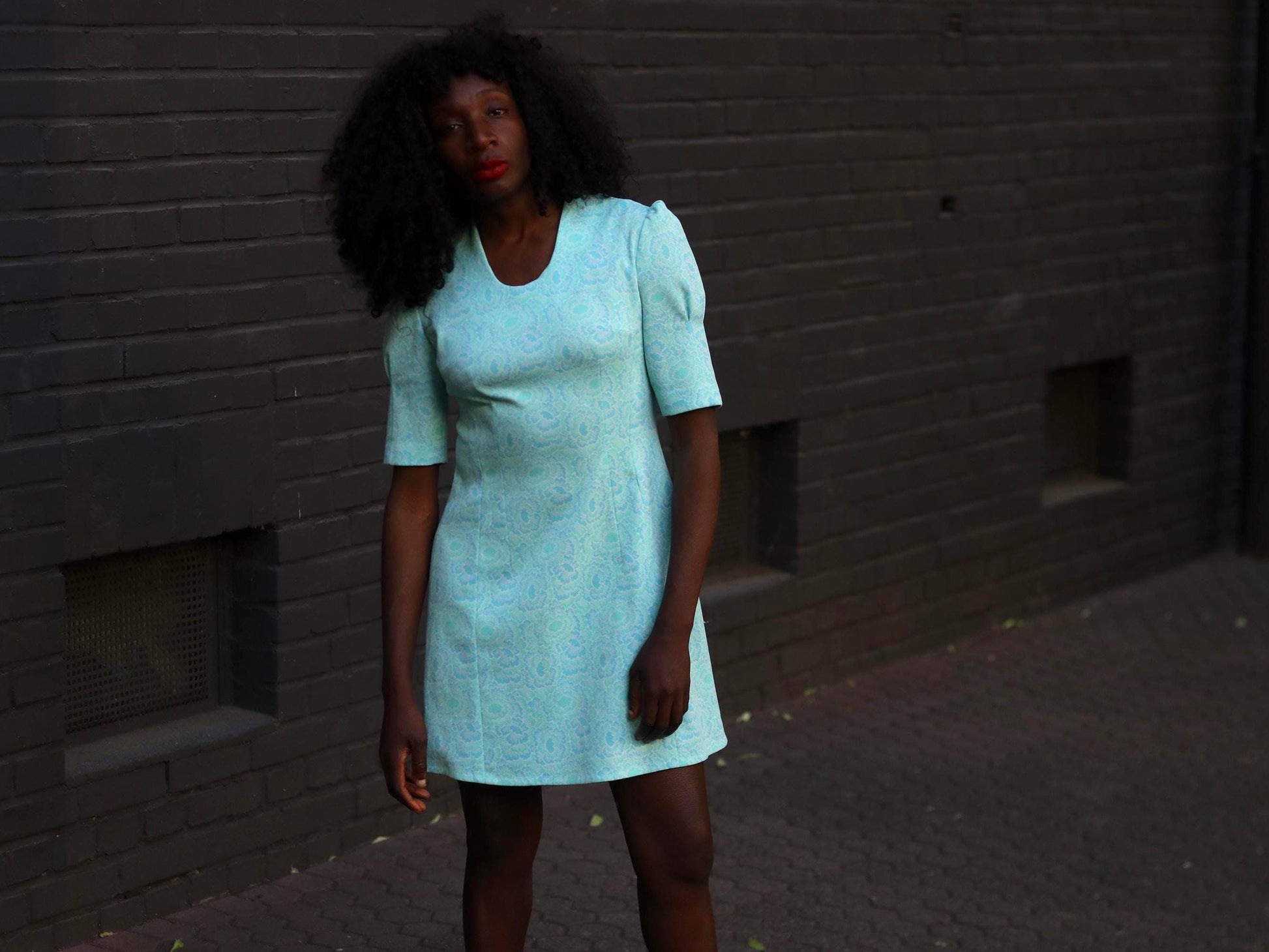 Vintage 70s Handmade Mini Dress: Mint Green Floral Jacquard Fashion and Fables Vintage 70s Handmade Mini Dress: Mint Green Floral Jacquard Fashion and Fables