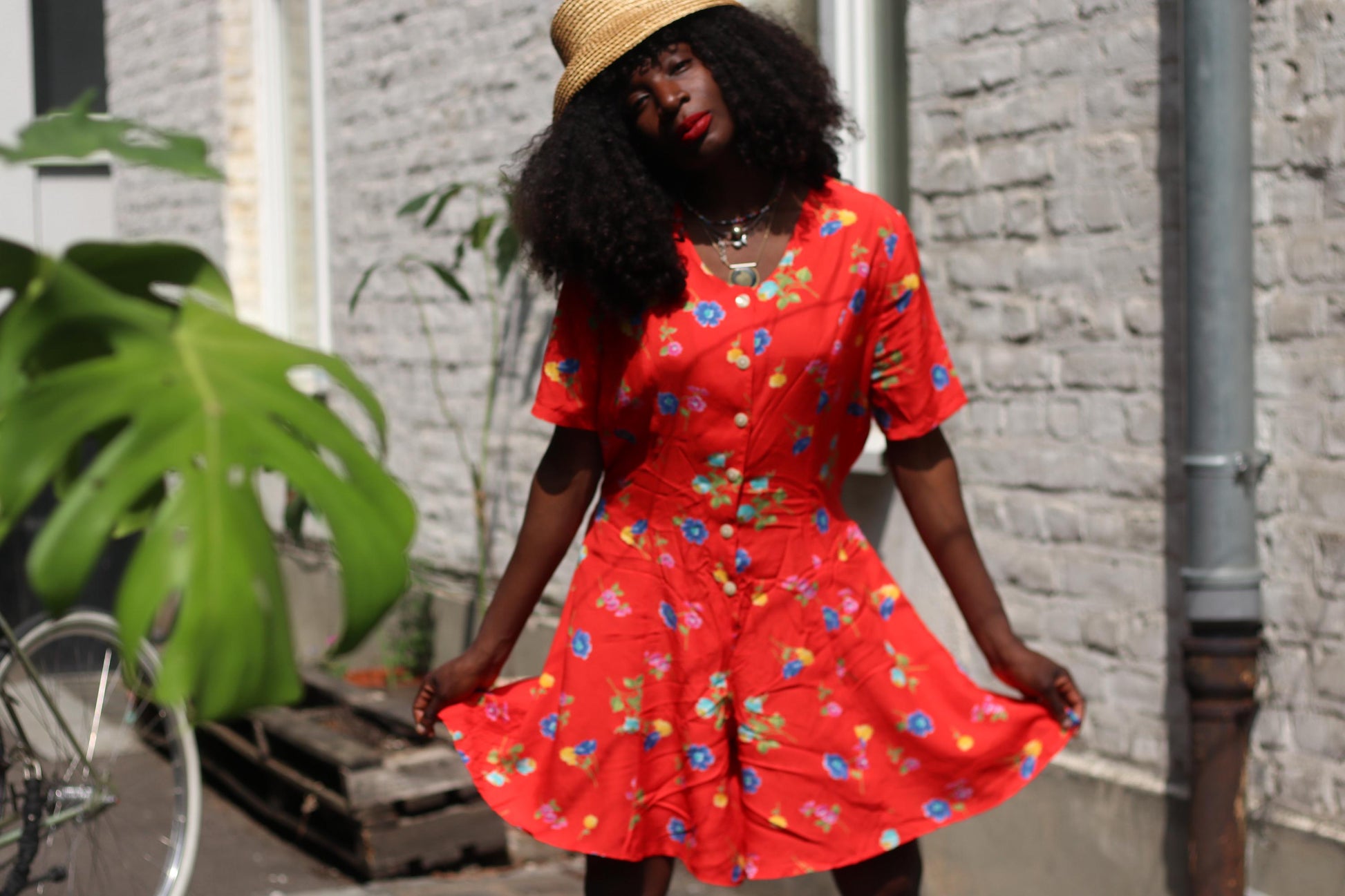 80s Vintage Red Floral Playsuit – Short Sleeve Romper with Button Front, Retro Festival Outfit, Summer One Piece
