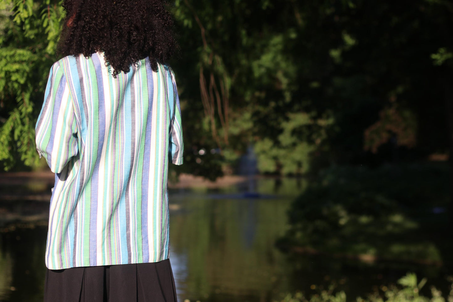 Vintage Striped Short Sleeve Blazer Pastel Blue Green Summer Jacket Oversized 80s