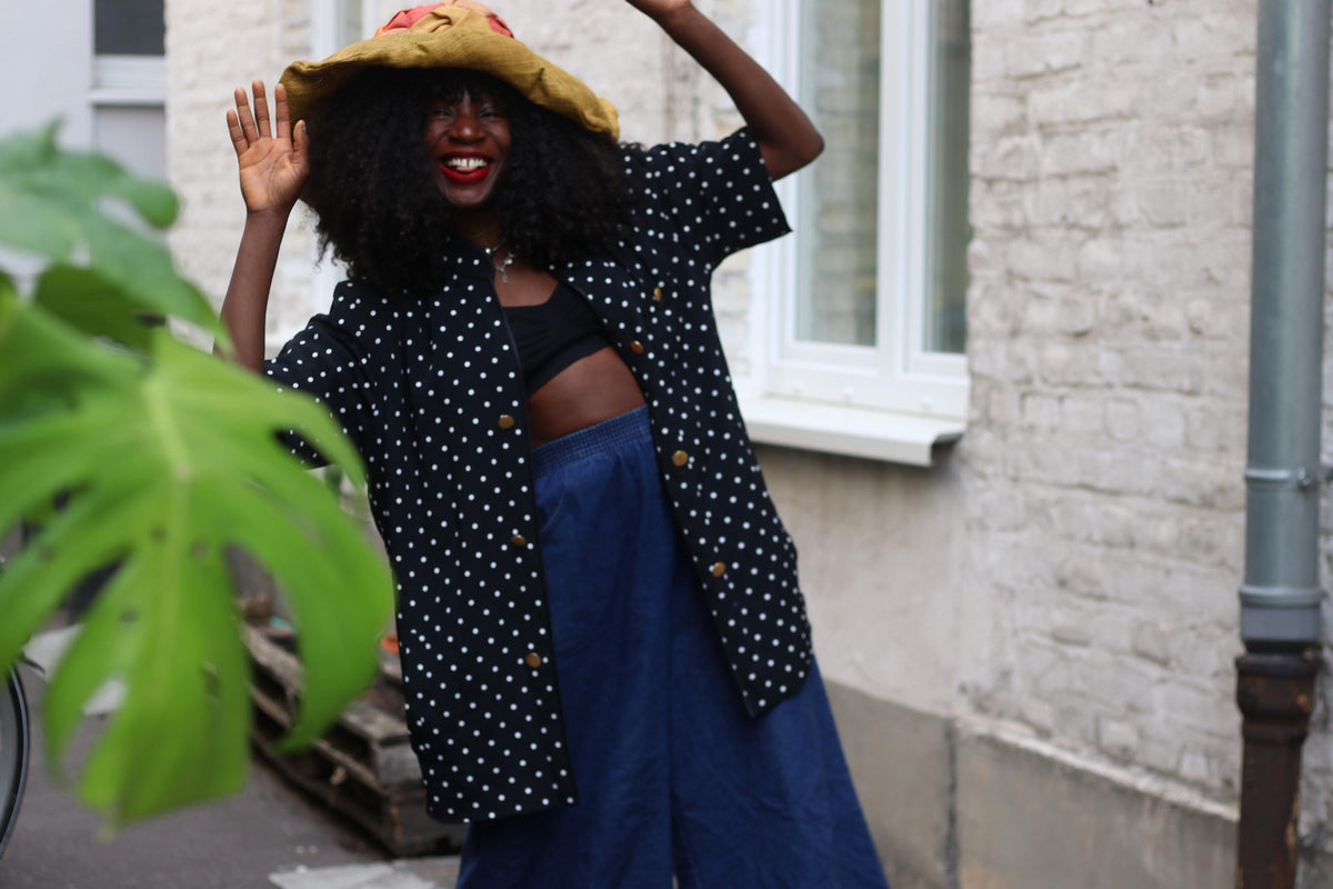 Louis Féraud 80s Polka Dot Blazer | Black Acetate Viscose Duster (S-M)