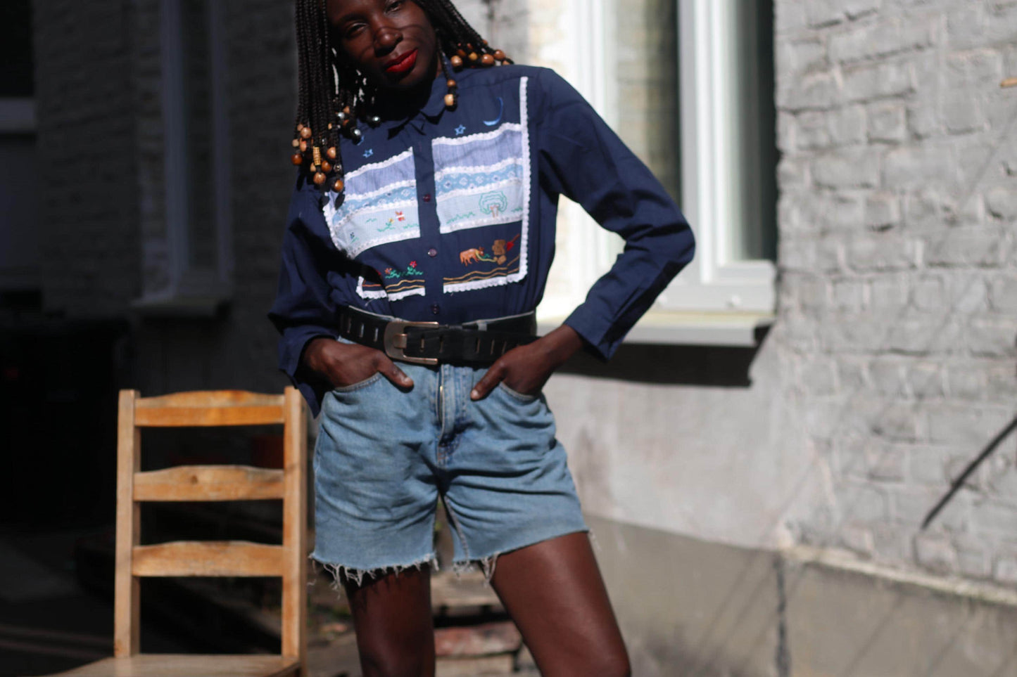 Vintage 90s Blouse With Hand-Embroidered Boho Blouse| Summer Folk Art Button-Up Shirt Western Style Shirt XS