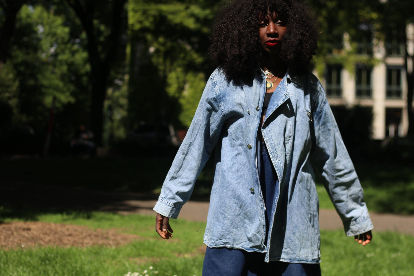Vintage 80s Denim Shirt Jacket | Oversized Button-Up | Unisex Medium Wash | Retro Utility Layering Piece