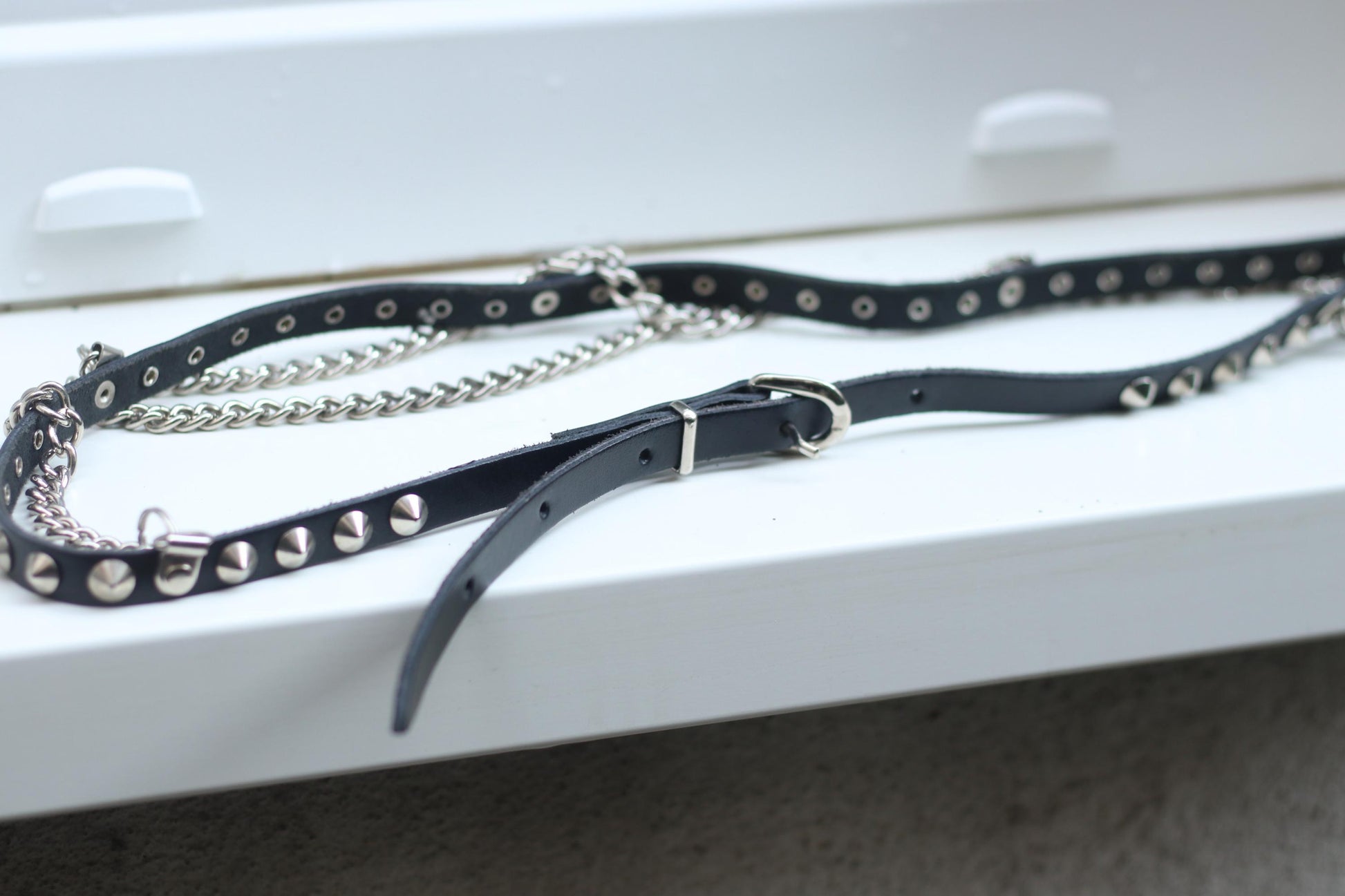Vintage Studded Leather Chain Belt: 80s Punk Goth Rocker Waist Belt Tiered Accessory