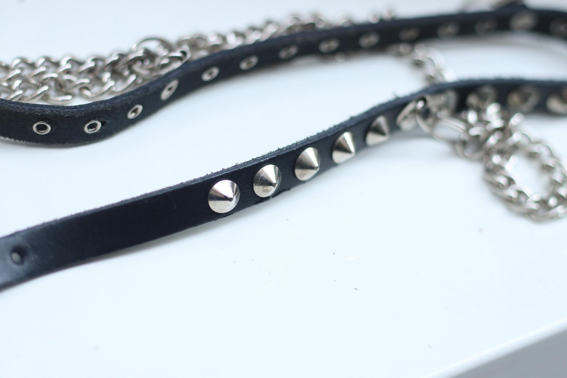 Vintage Studded Leather Chain Belt: 80s Punk Goth Rocker Waist Belt Tiered Accessory