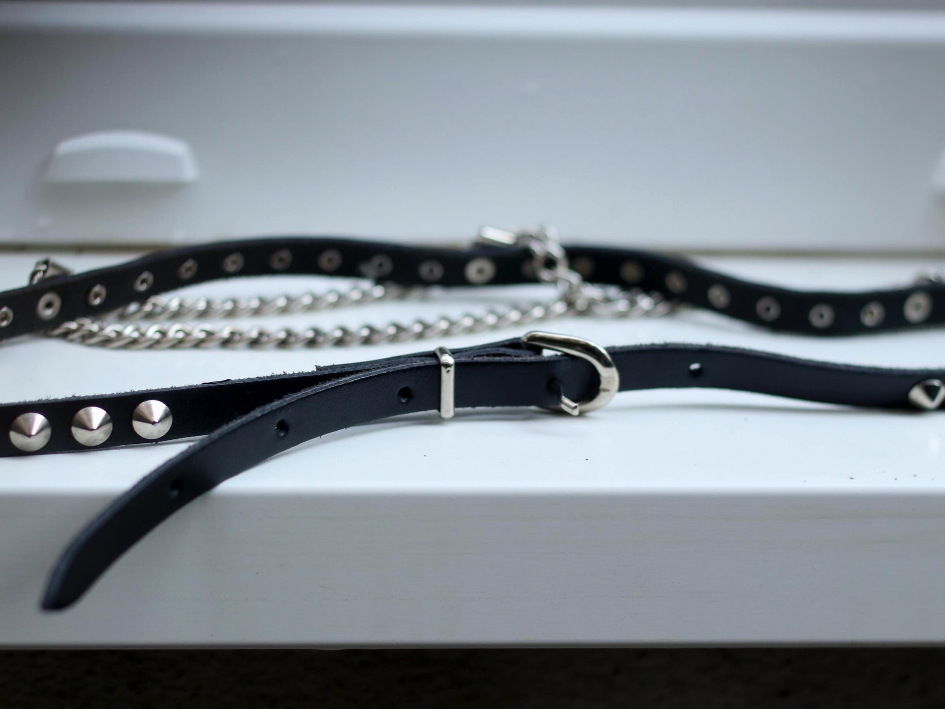 Vintage Studded Leather Chain Belt: 80s Punk Goth Rocker Waist Belt Tiered Accessory