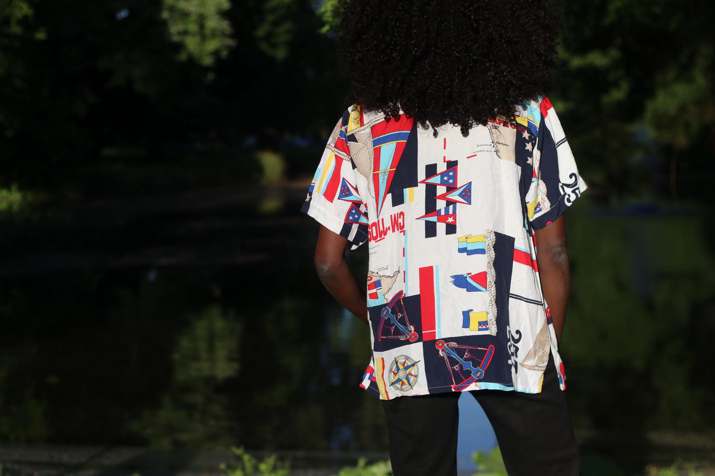 Vintage Nautical Shirt 90s Sailing Print Short Sleeve Button Up Cape Cod Map M/L