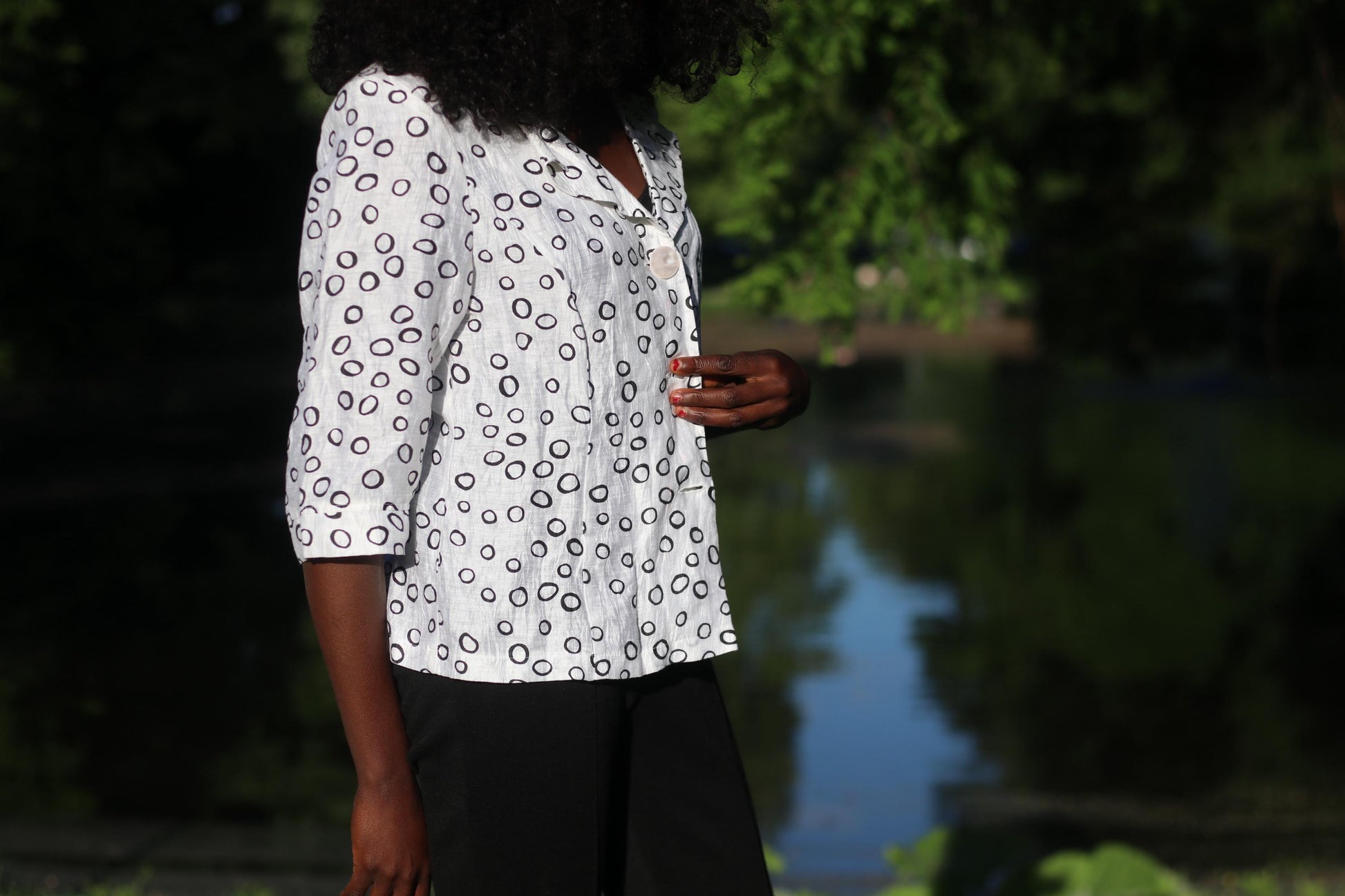 Vintage Lena Lahti Blouse: Finnish Mod Circle Print, 70s Retro