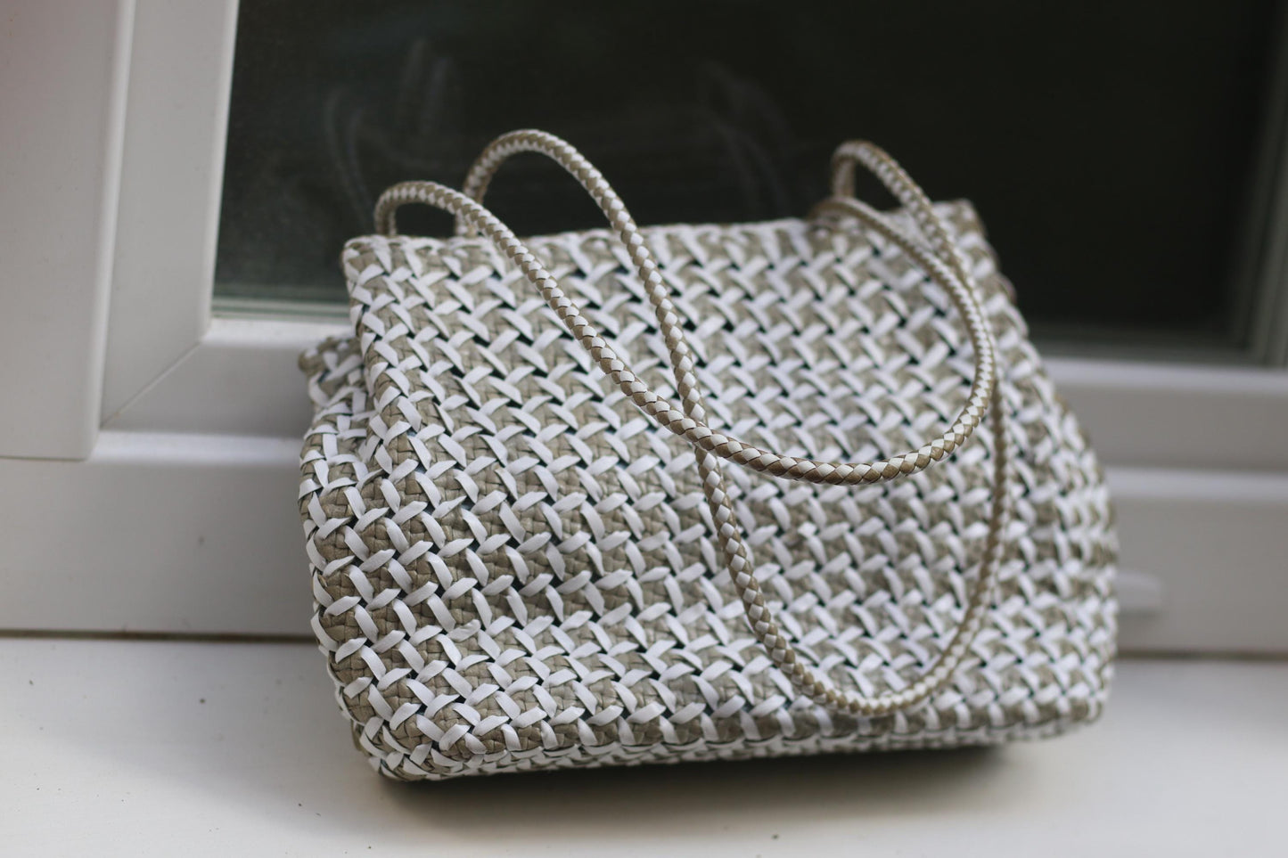 Vintage Italian Woven Bag | Romani Fratelli White Leather Purse | 90s Boho Retro Handbag Accessory