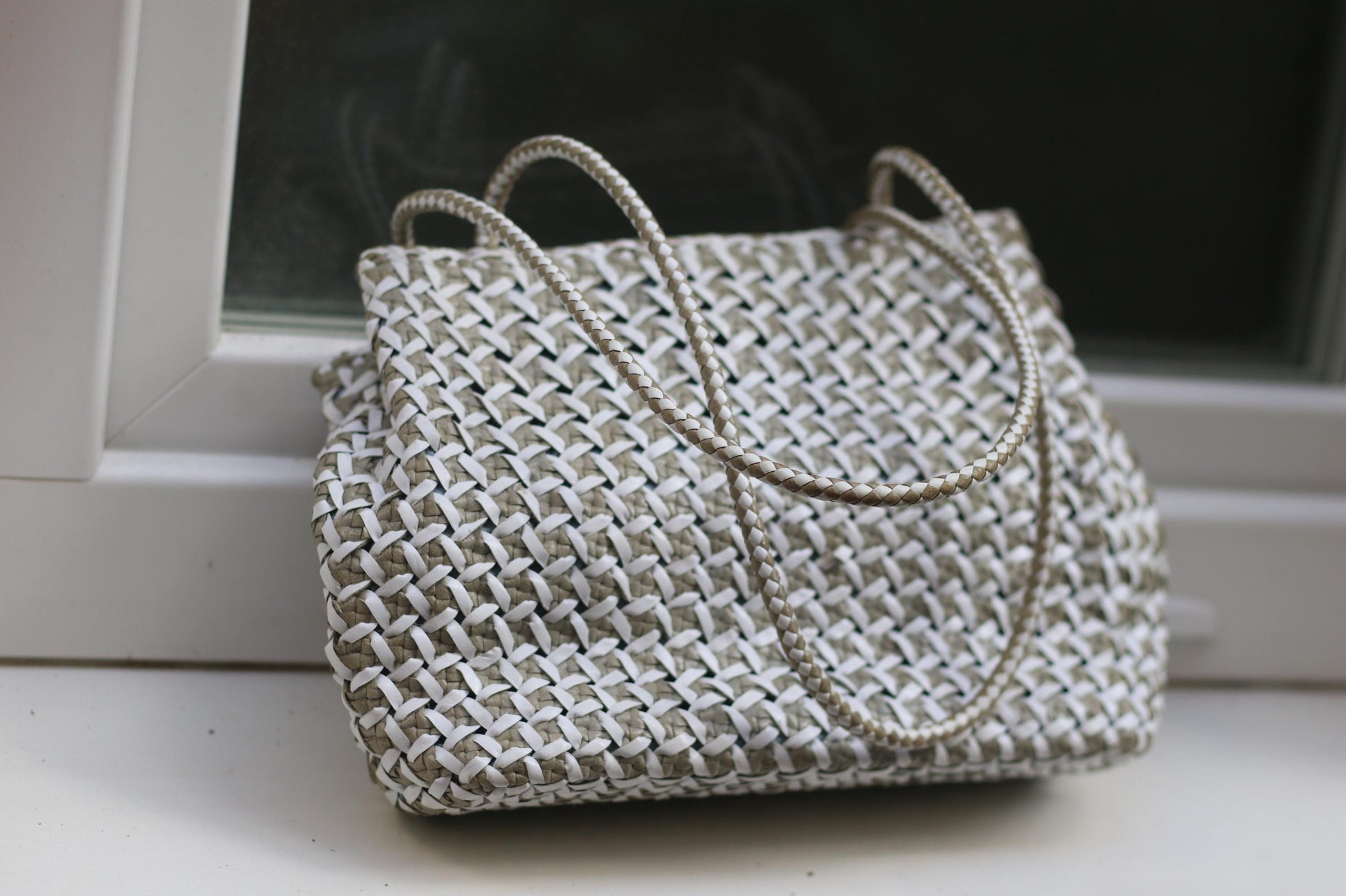 Vintage Italian Woven Bag | Romani Fratelli White Leather Purse | 90s Boho Retro Handbag Accessory