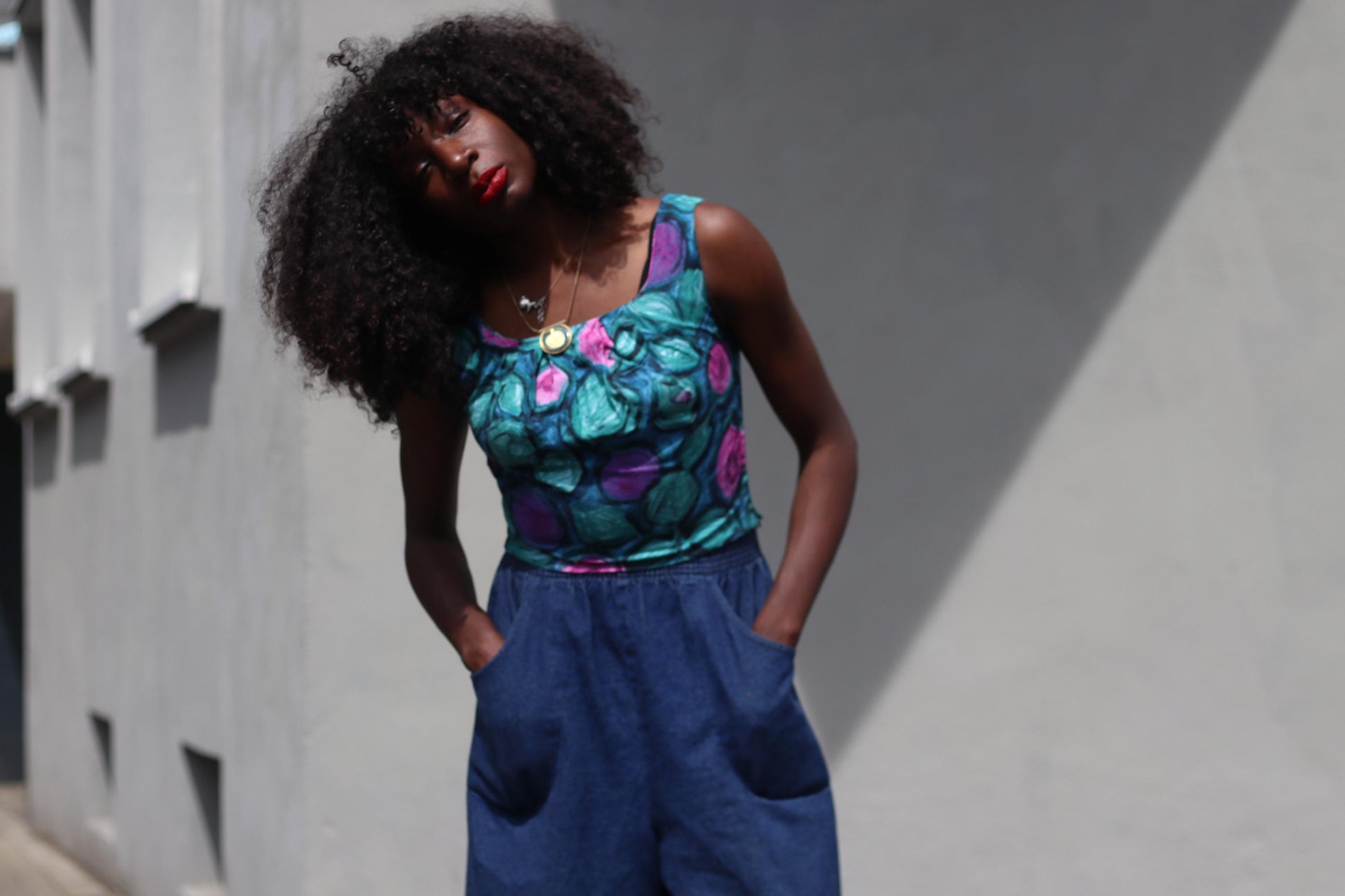 80s Floral Cropped Top: Handmade Vintage Sleeveless Blouse