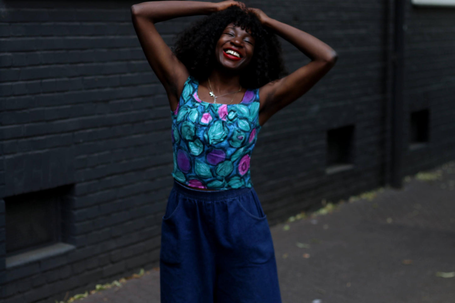 80s Floral Cropped Top: Handmade Vintage Sleeveless Blouse