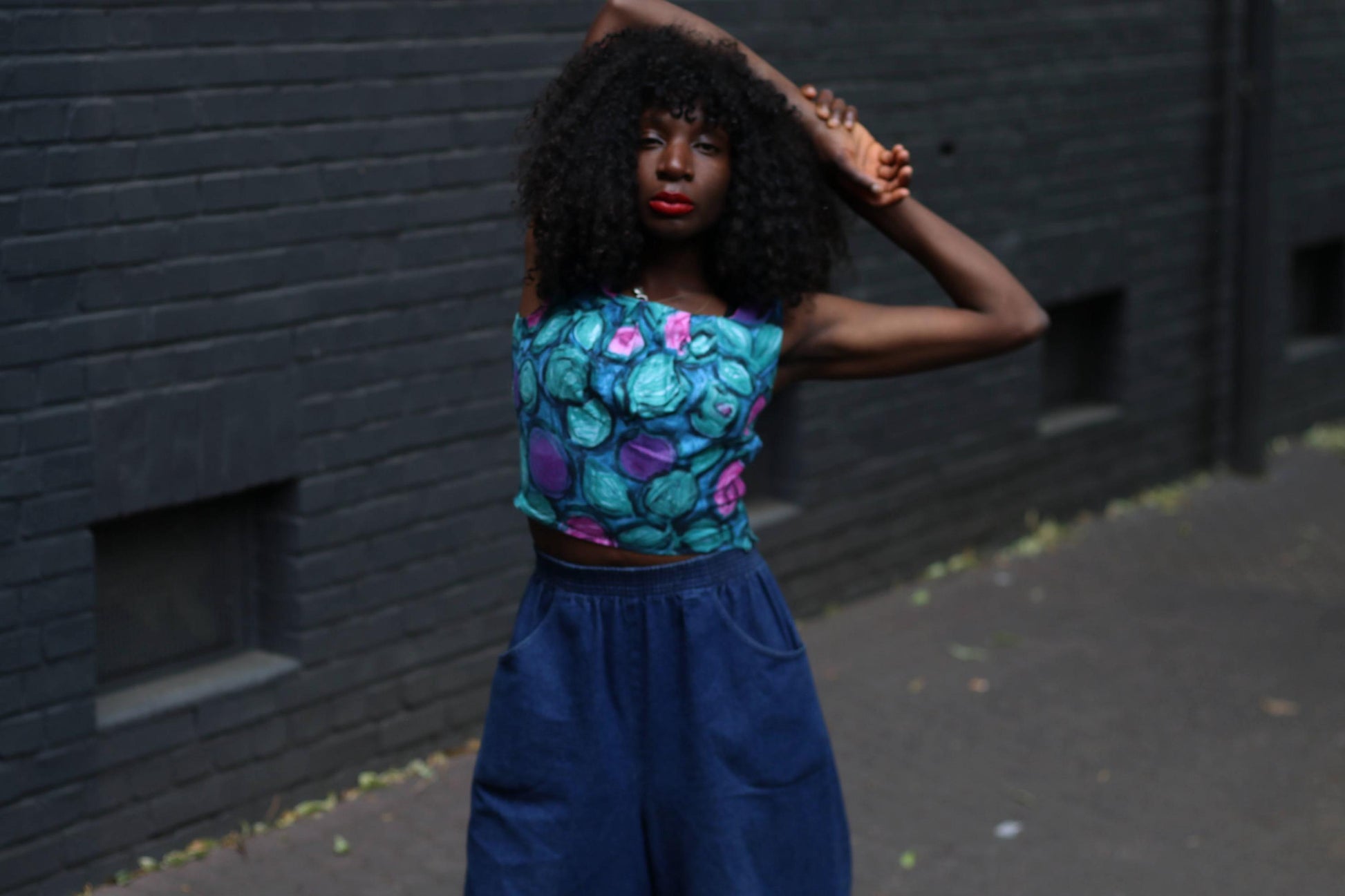 80s Floral Cropped Top: Handmade Vintage Sleeveless Blouse