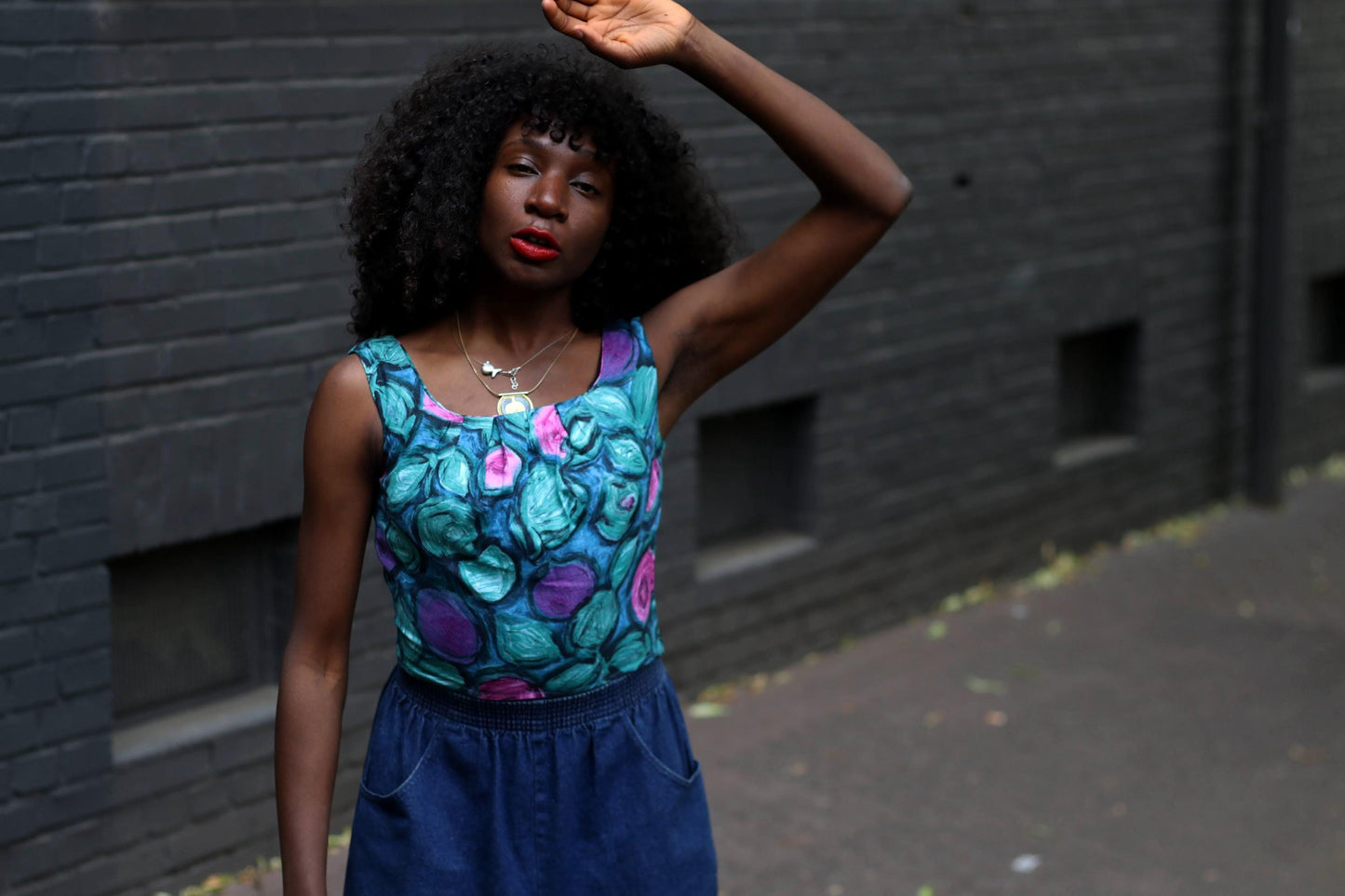 80s Floral Cropped Top: Handmade Vintage Sleeveless Blouse