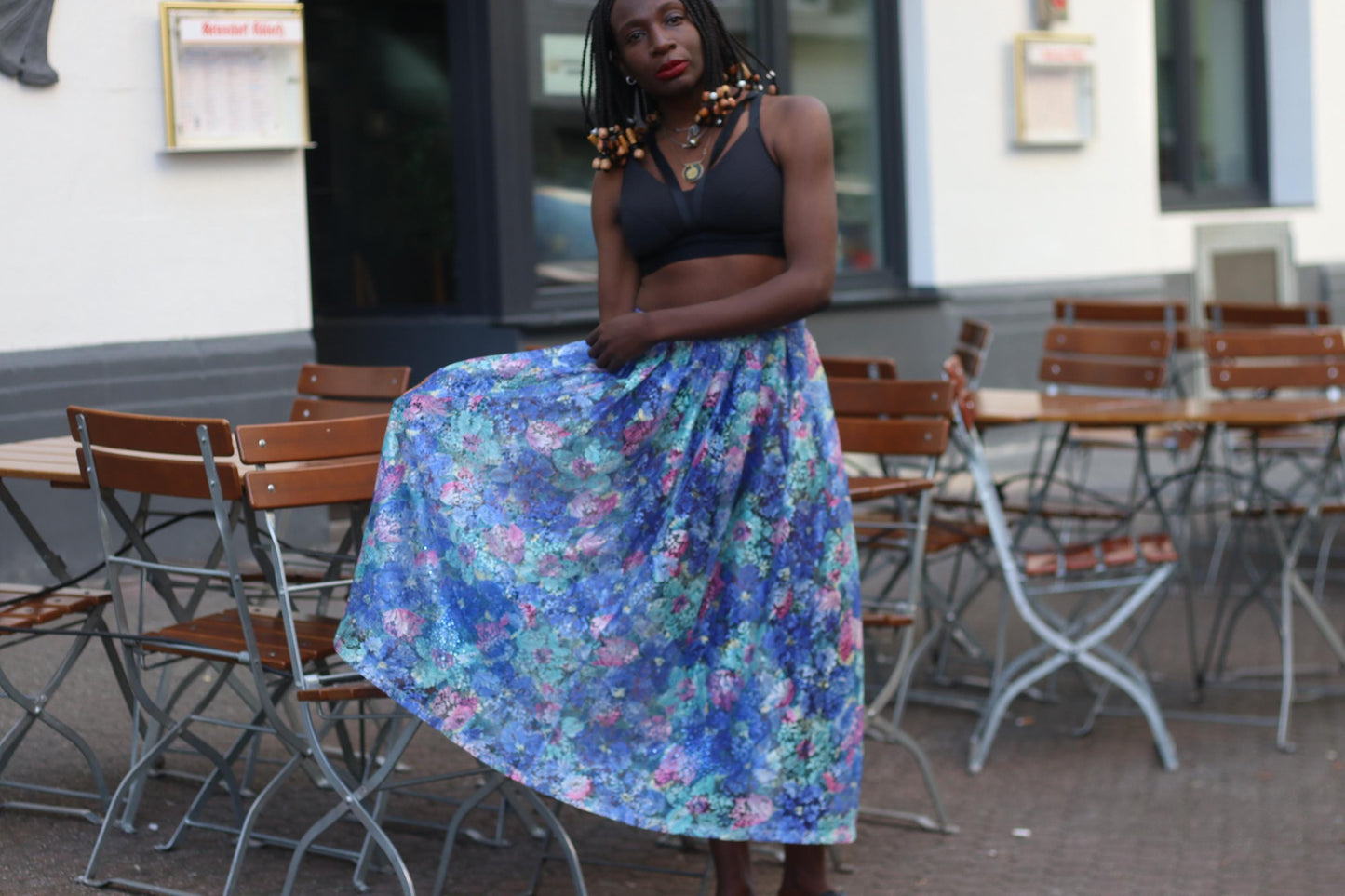 Vintage Floral Barbara Bernstorff print skirt and top sheer two-piece