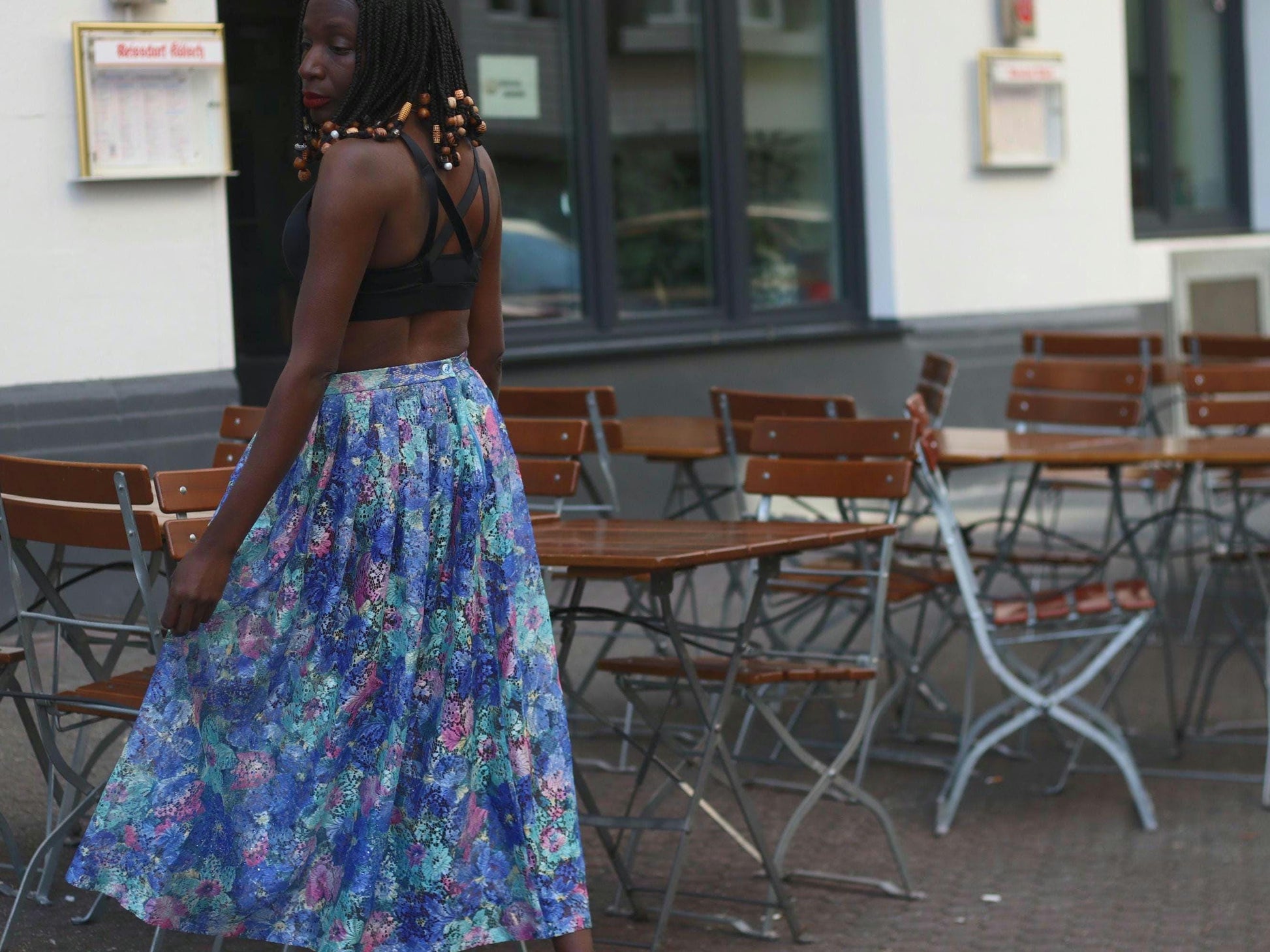 Vintage Floral Barbara Bernstorff print skirt and top sheer two-piece