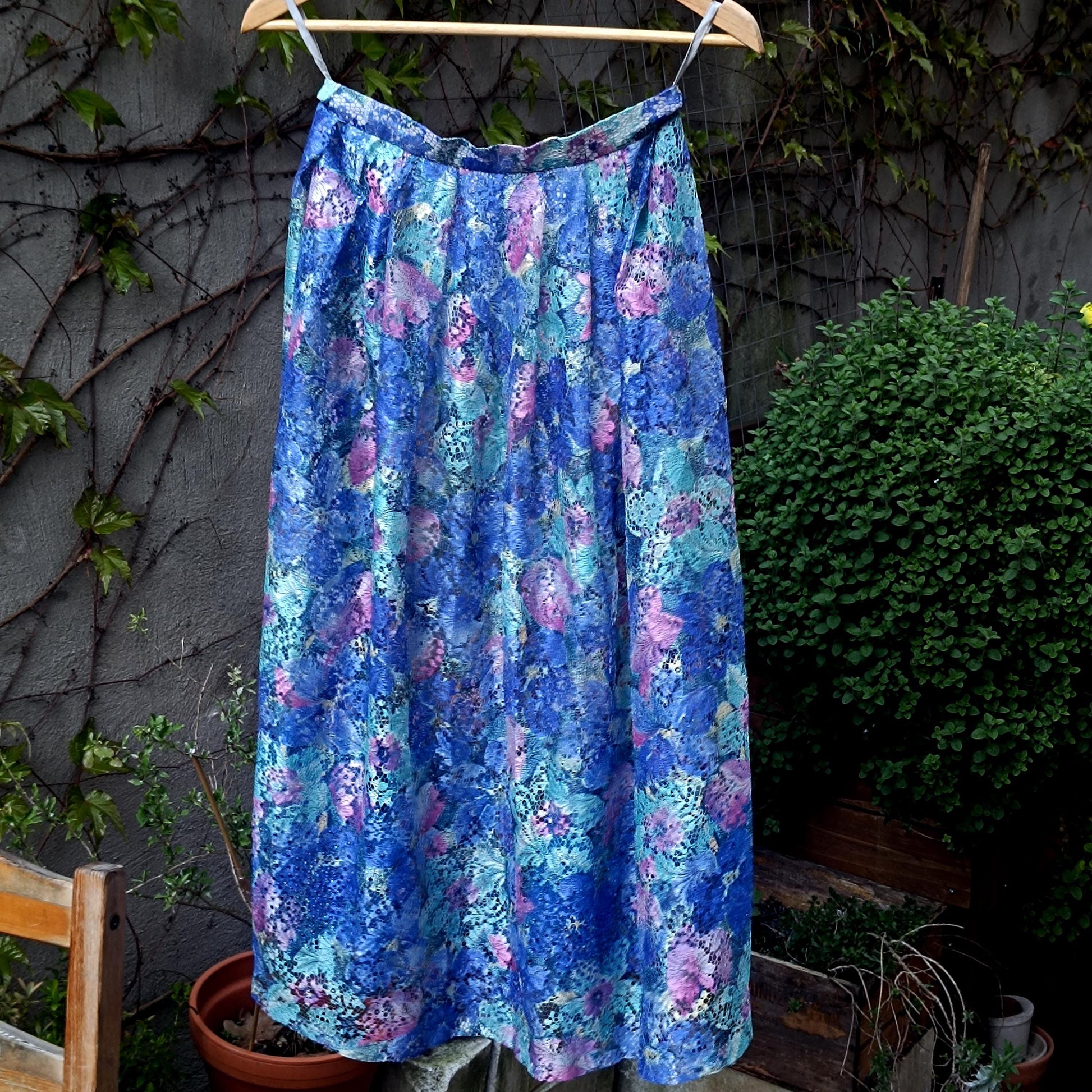 Vintage Floral Barbara Bernstorff print skirt and top sheer two-piece