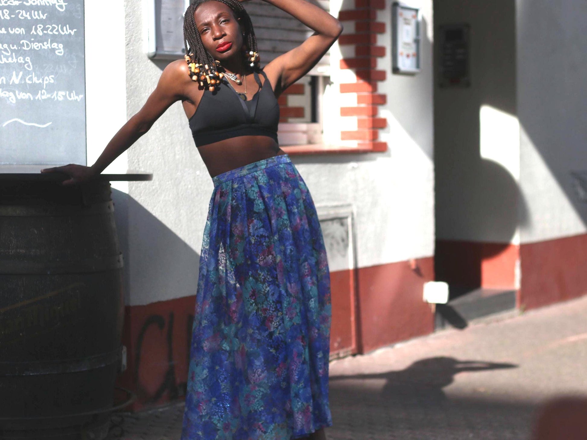 Vintage Floral Barbara Bernstorff print skirt and top sheer two-piece