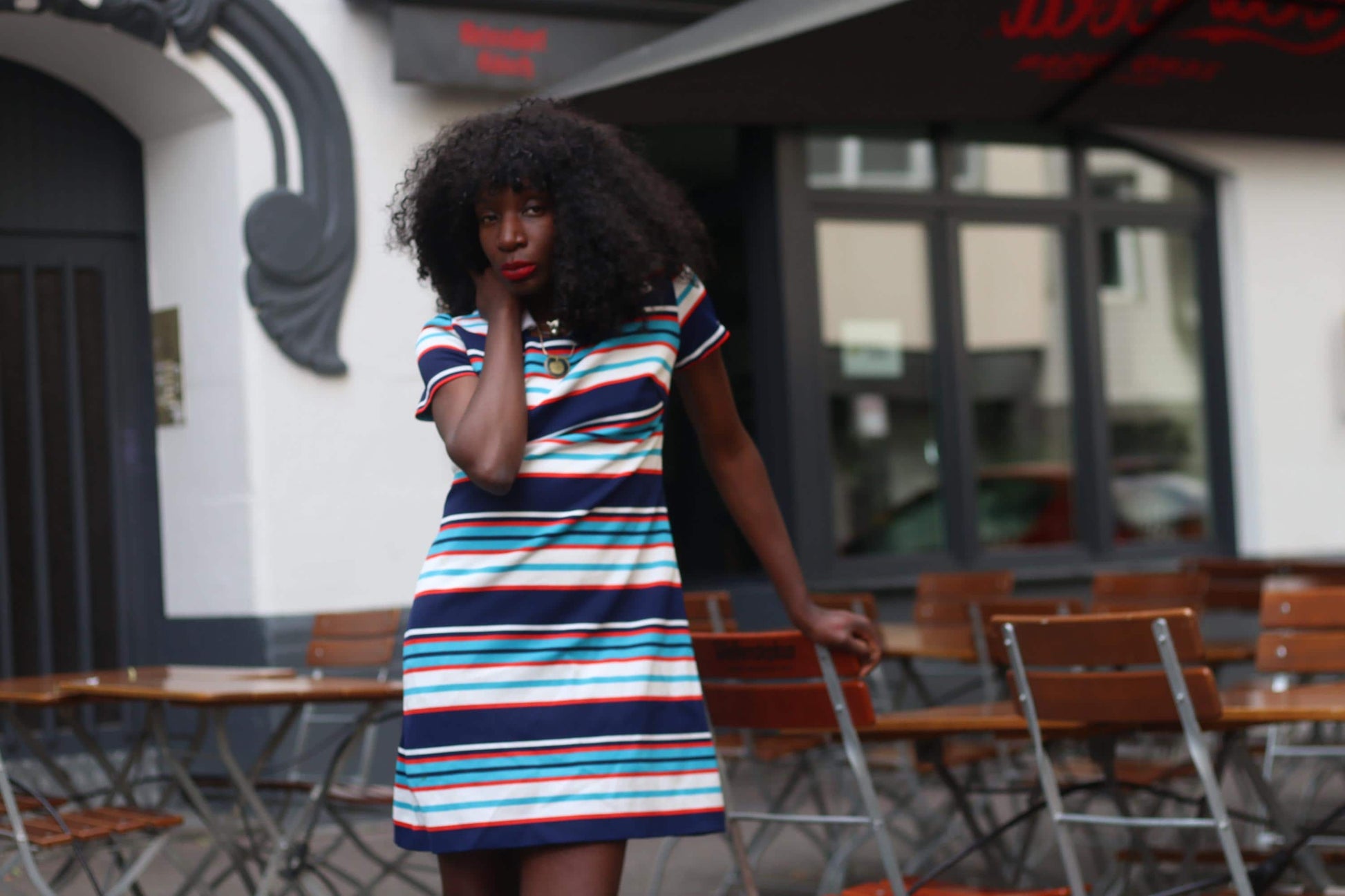 70s Handmade striped dress with statement collar | Vintage Mini Dress with statement stripes