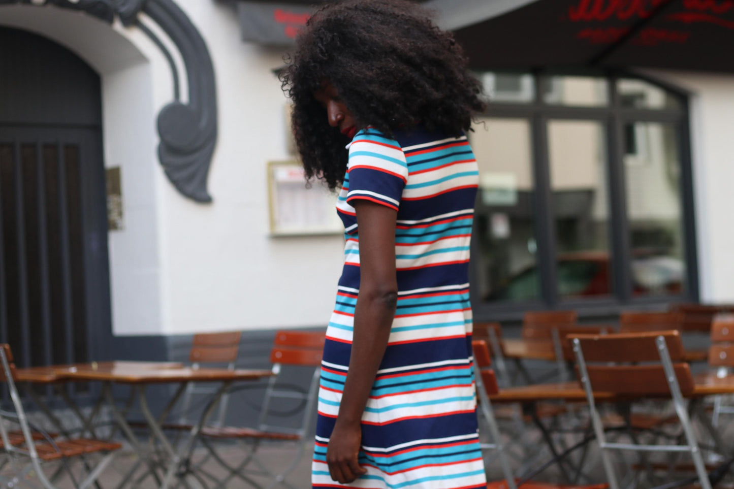 70s Handmade striped dress with statement collar | Vintage Mini Dress with statement stripes