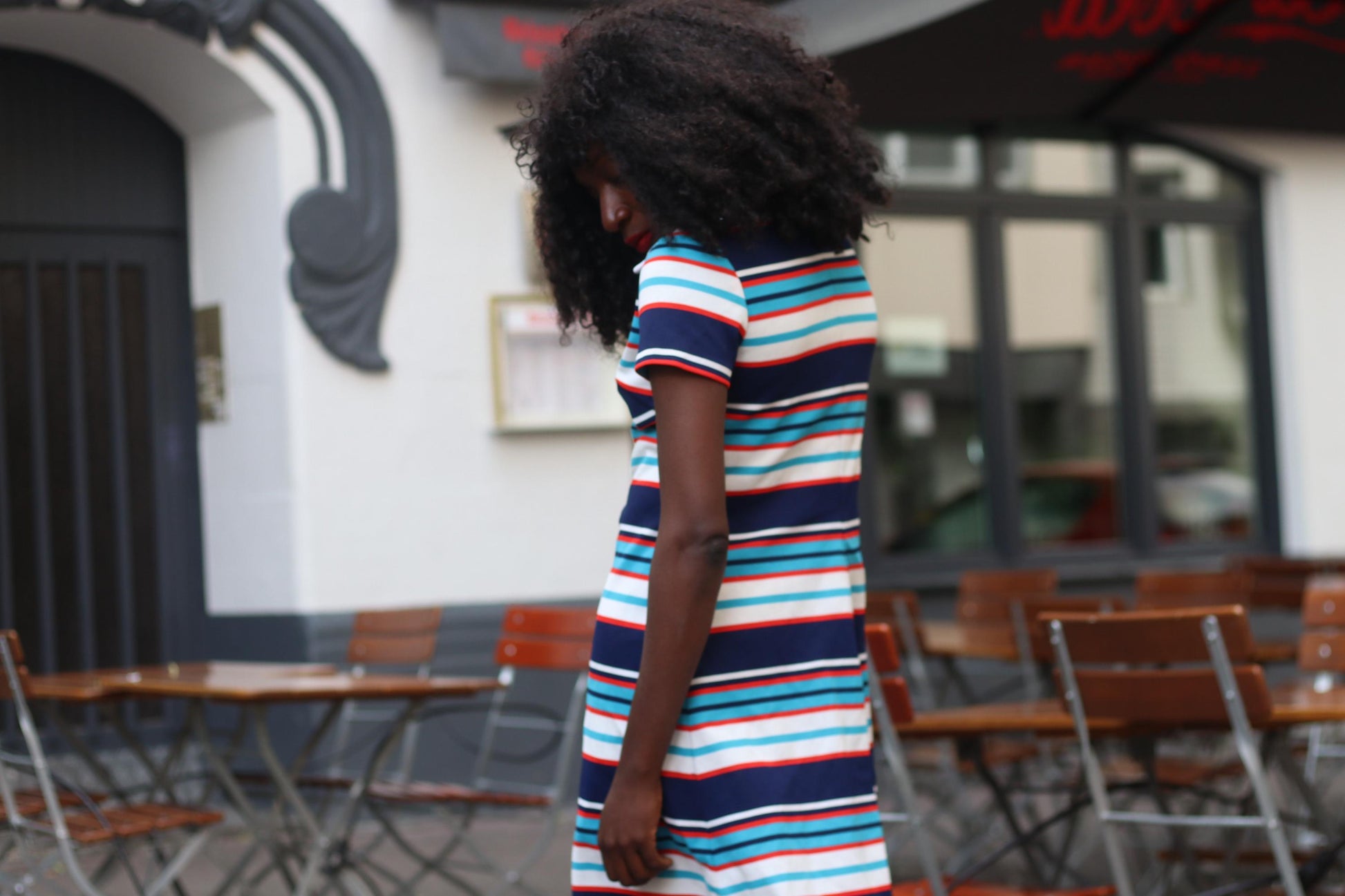 70s Handmade striped dress with statement collar | Vintage Mini Dress with statement stripes