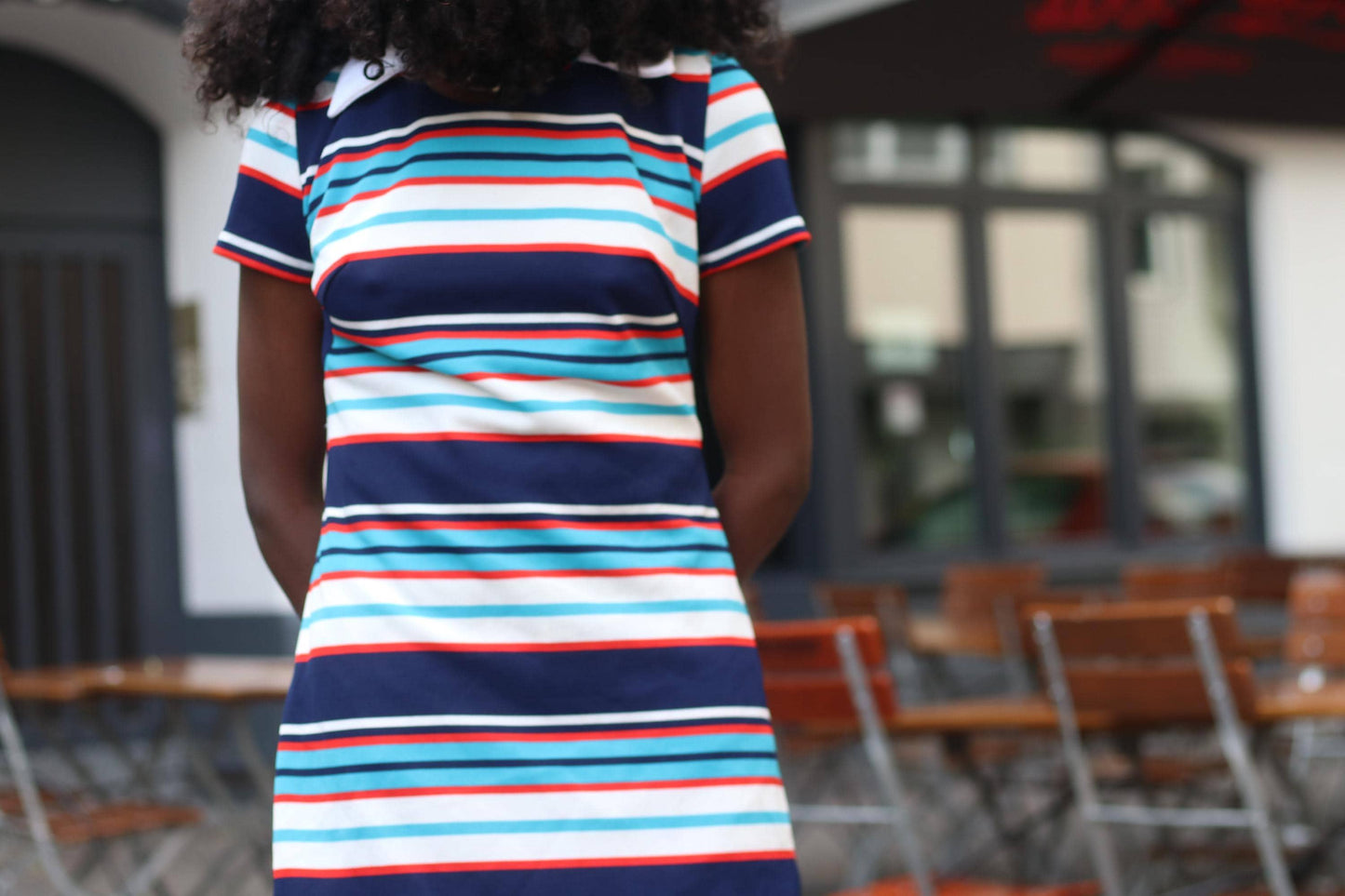 70s Handmade striped dress with statement collar | Vintage Mini Dress with statement stripes