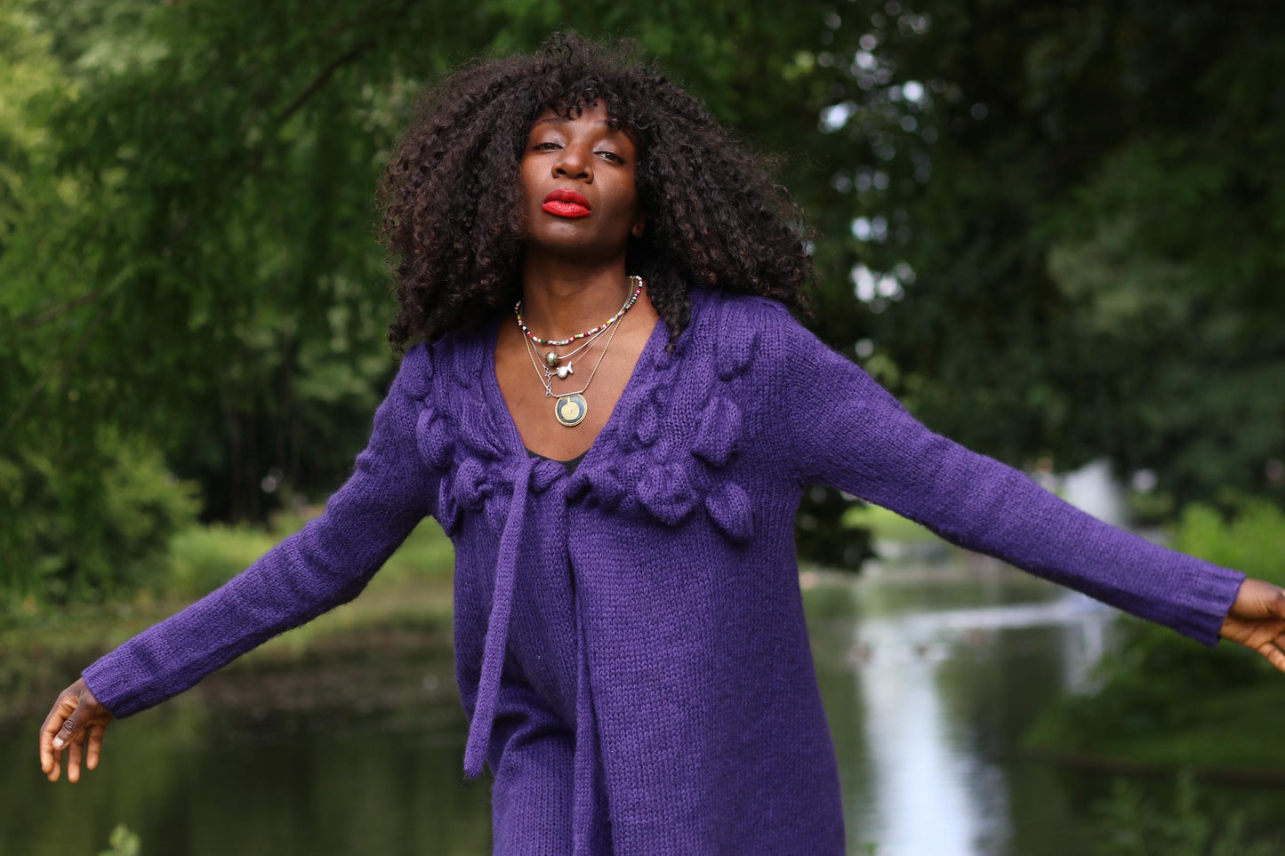 Y2K Floral Mohair Cardigan: Tie Front Knit Sweater (S–M)