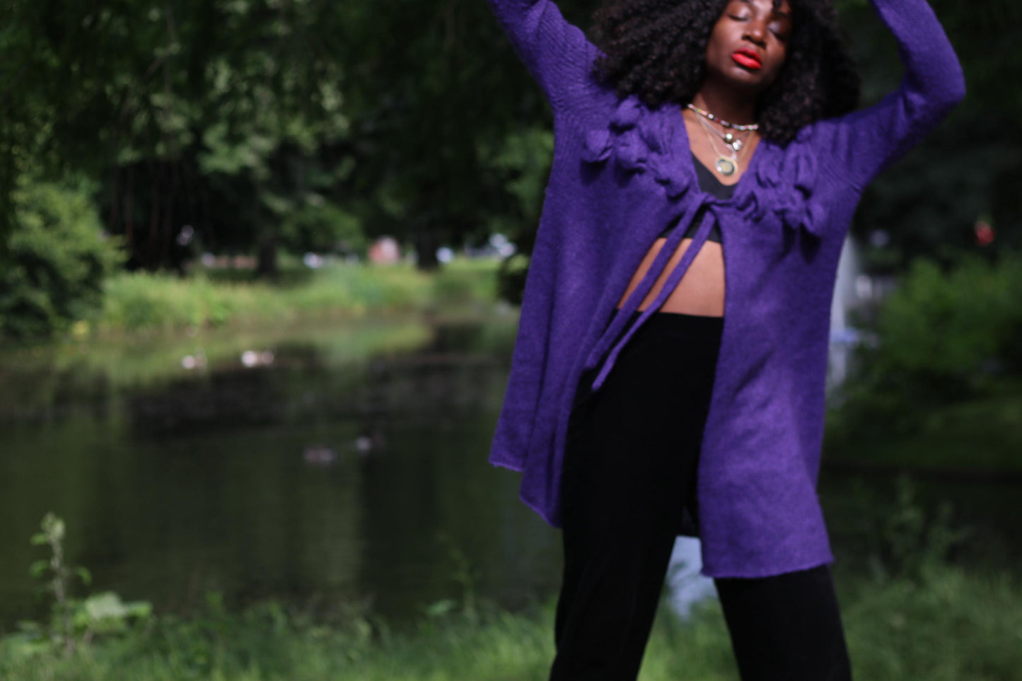 Y2K Floral Mohair Cardigan: Tie Front Knit Sweater (S–M)