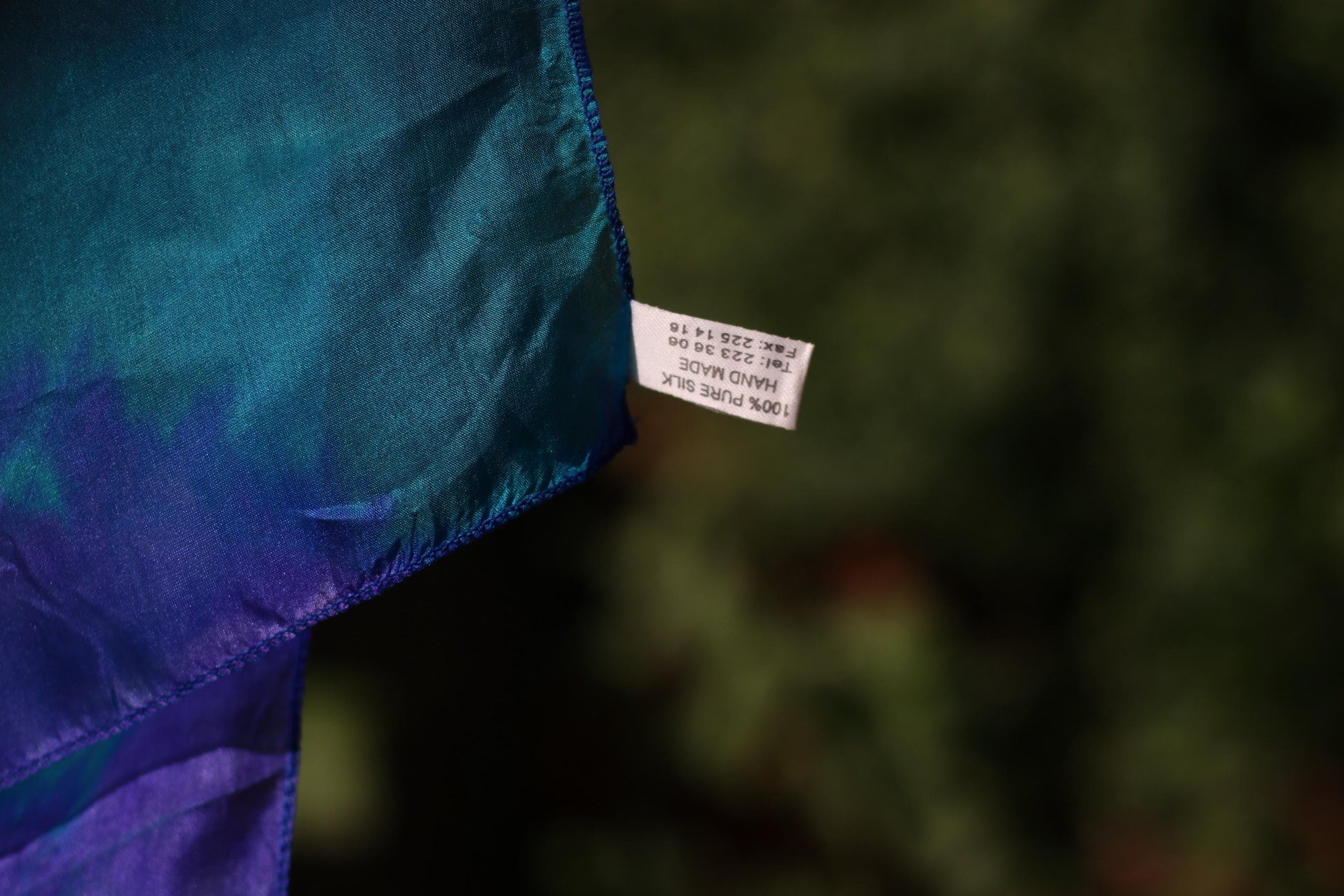 Vintage Tie-Dye Silk Scarf | Boho Blue Purple Ombre Foulard | Hand-Dyed Lightweight Wrap | 80s 90s Bohemian Neck Accessory