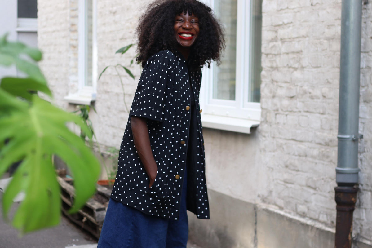 Louis Féraud 80s Polka Dot Blazer | Black Acetate Viscose Duster (S-M)