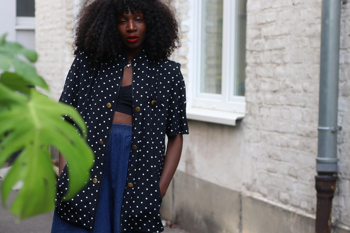 Louis Féraud 80s Polka Dot Blazer | Black Acetate Viscose Duster (S-M)