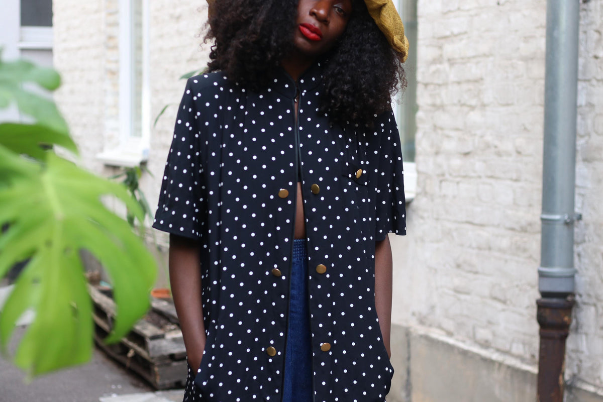 Louis Féraud 80s Polka Dot Blazer | Black Acetate Viscose Duster (S-M)