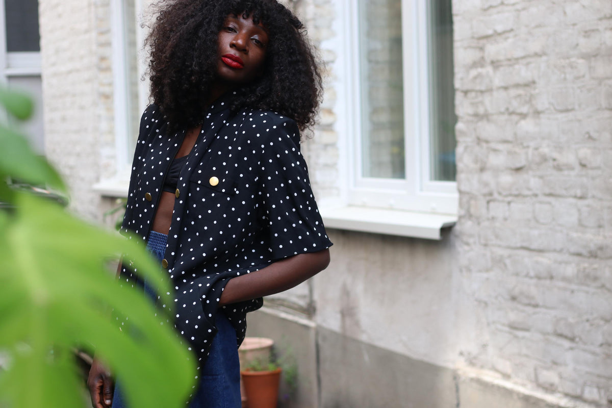 Louis Féraud 80s Polka Dot Blazer | Black Acetate Viscose Duster (S-M)