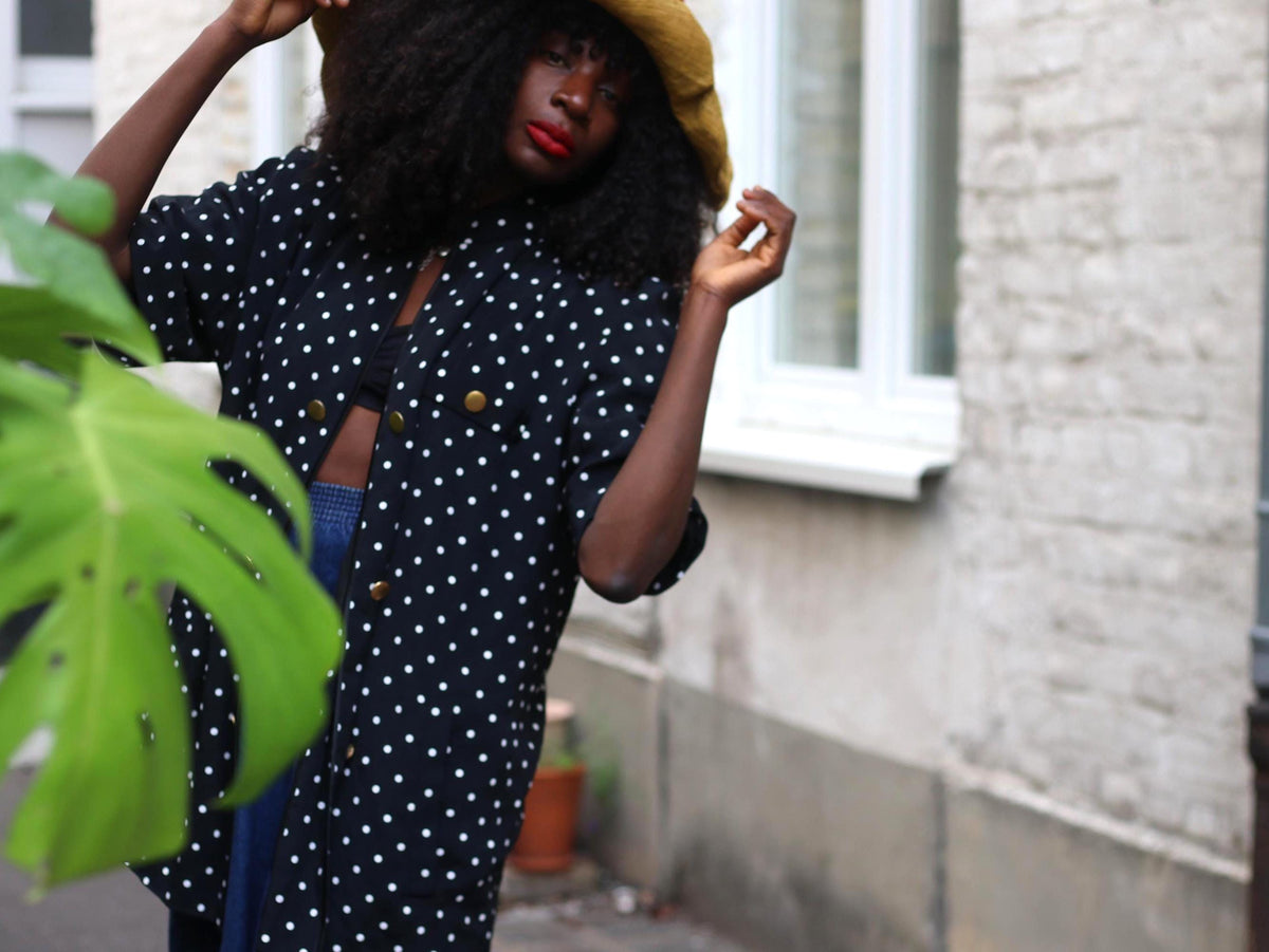 Louis Féraud 80s Polka Dot Blazer | Black Acetate Viscose Duster (S-M)
