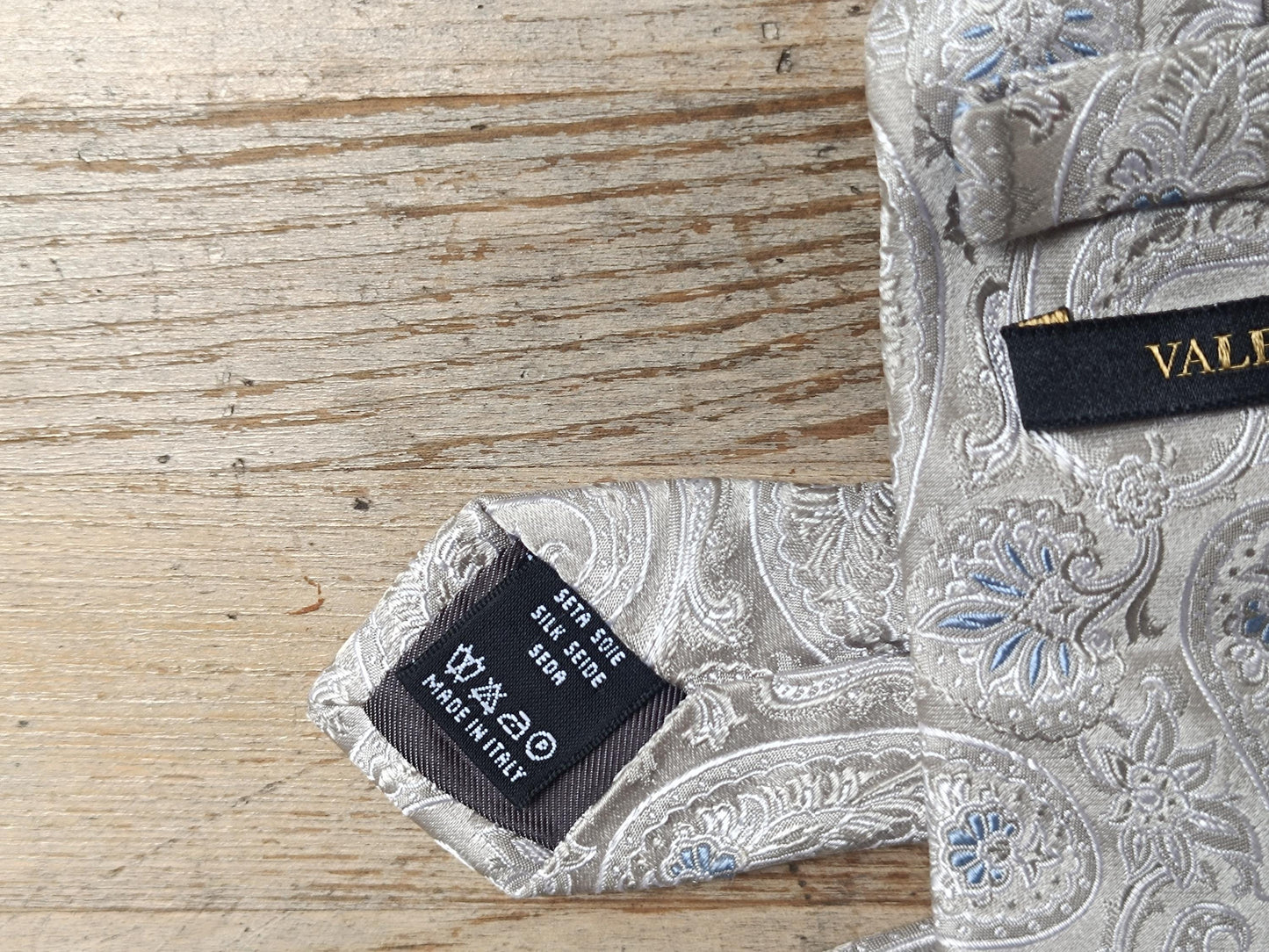 Vintage Valentino Tie | Silk Paisley Grey Blue | Designer Necktie Mens Formal Classic Gift