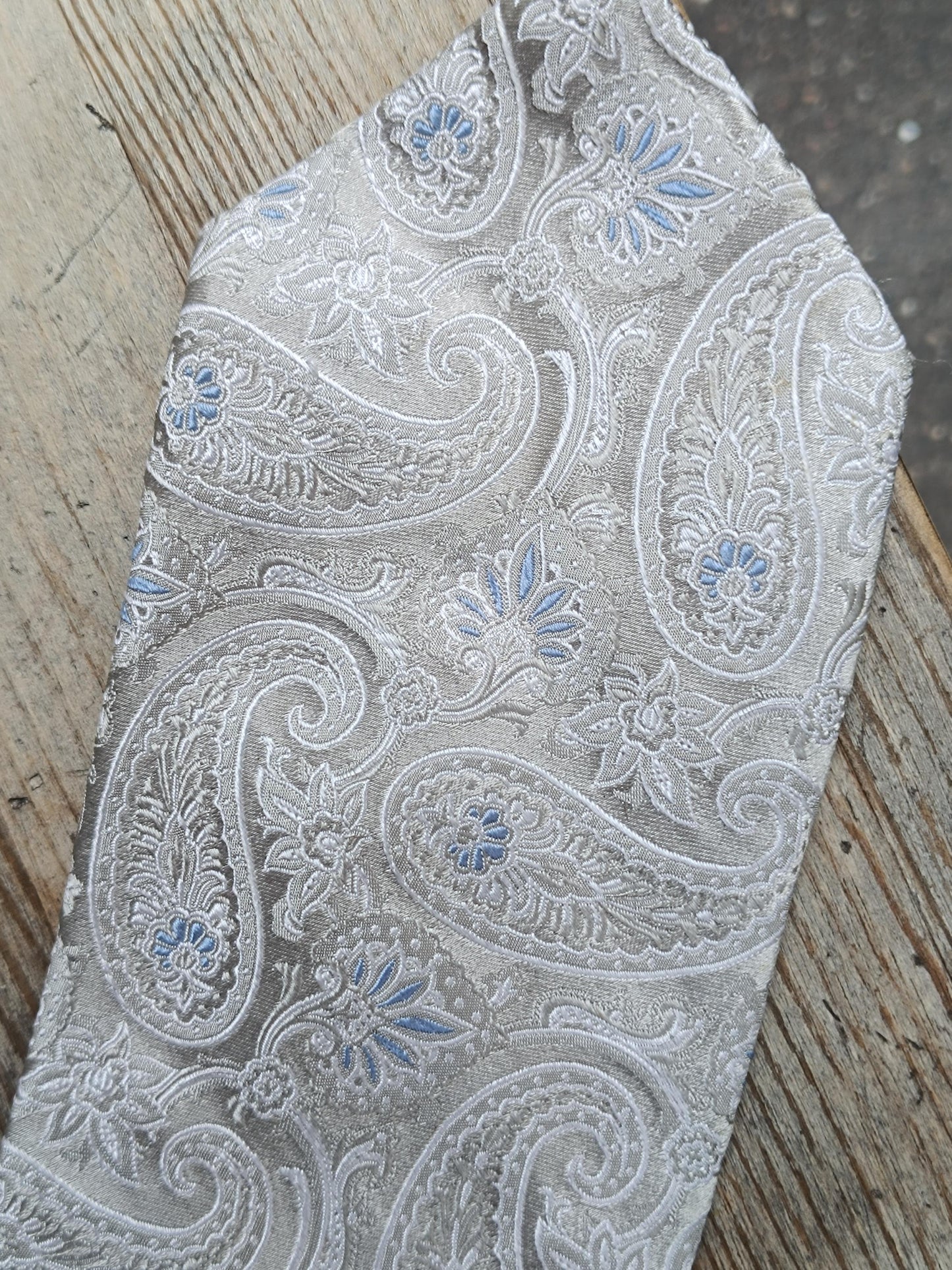 Vintage Valentino Tie | Silk Paisley Grey Blue | Designer Necktie Mens Formal Classic Gift