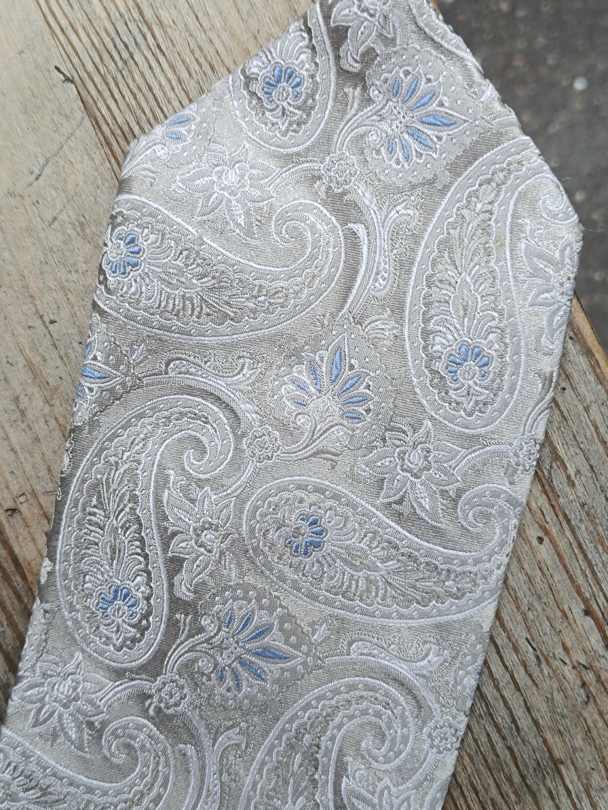 Vintage Valentino Tie | Silk Paisley Grey Blue | Designer Necktie Mens Formal Classic Gift