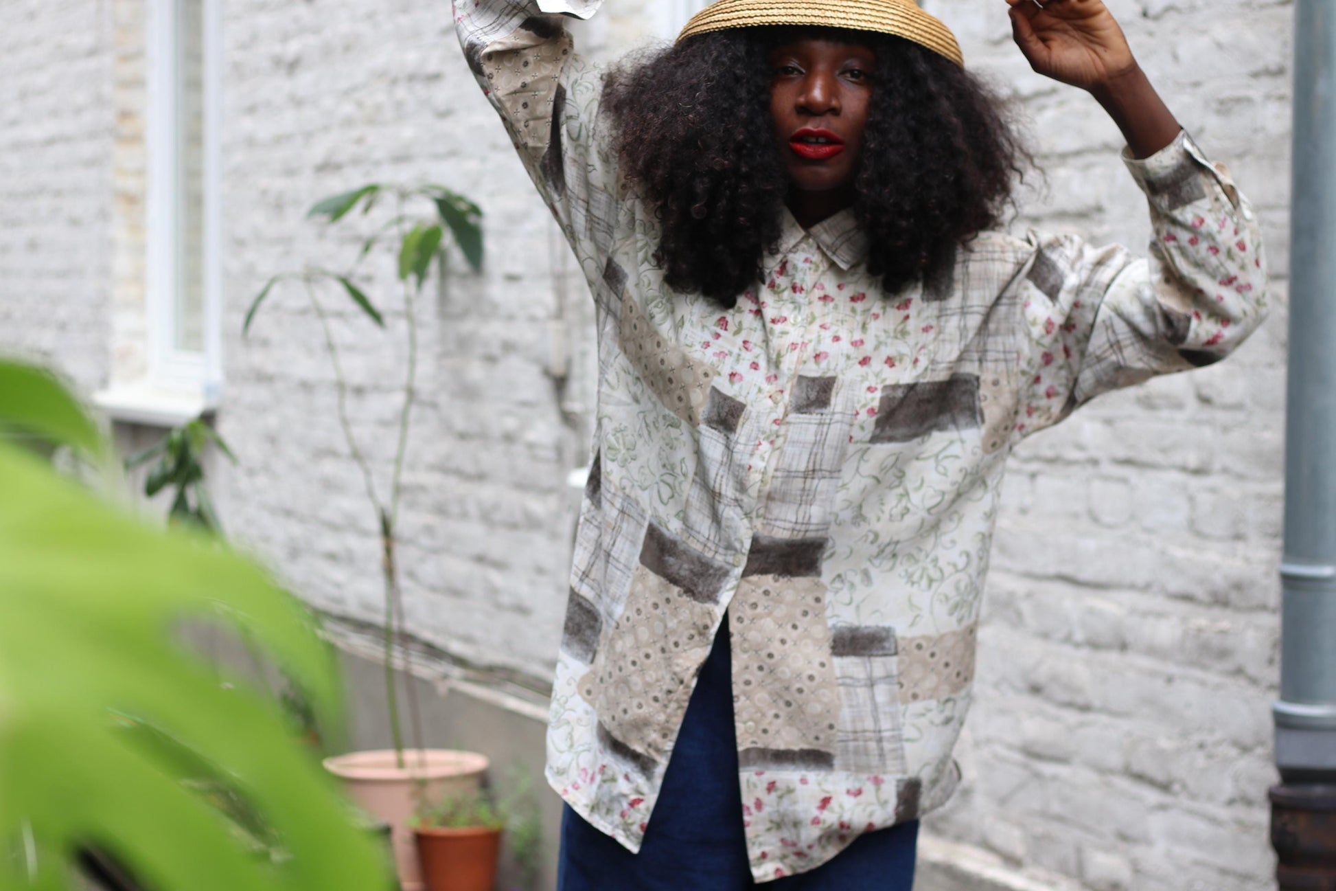 Vintage 90s Patchwork Blouse | Floral Print Oversized Shirt | Grunge Cottagecore Grandpa Style | Mixed Print Button Down Top S/M
