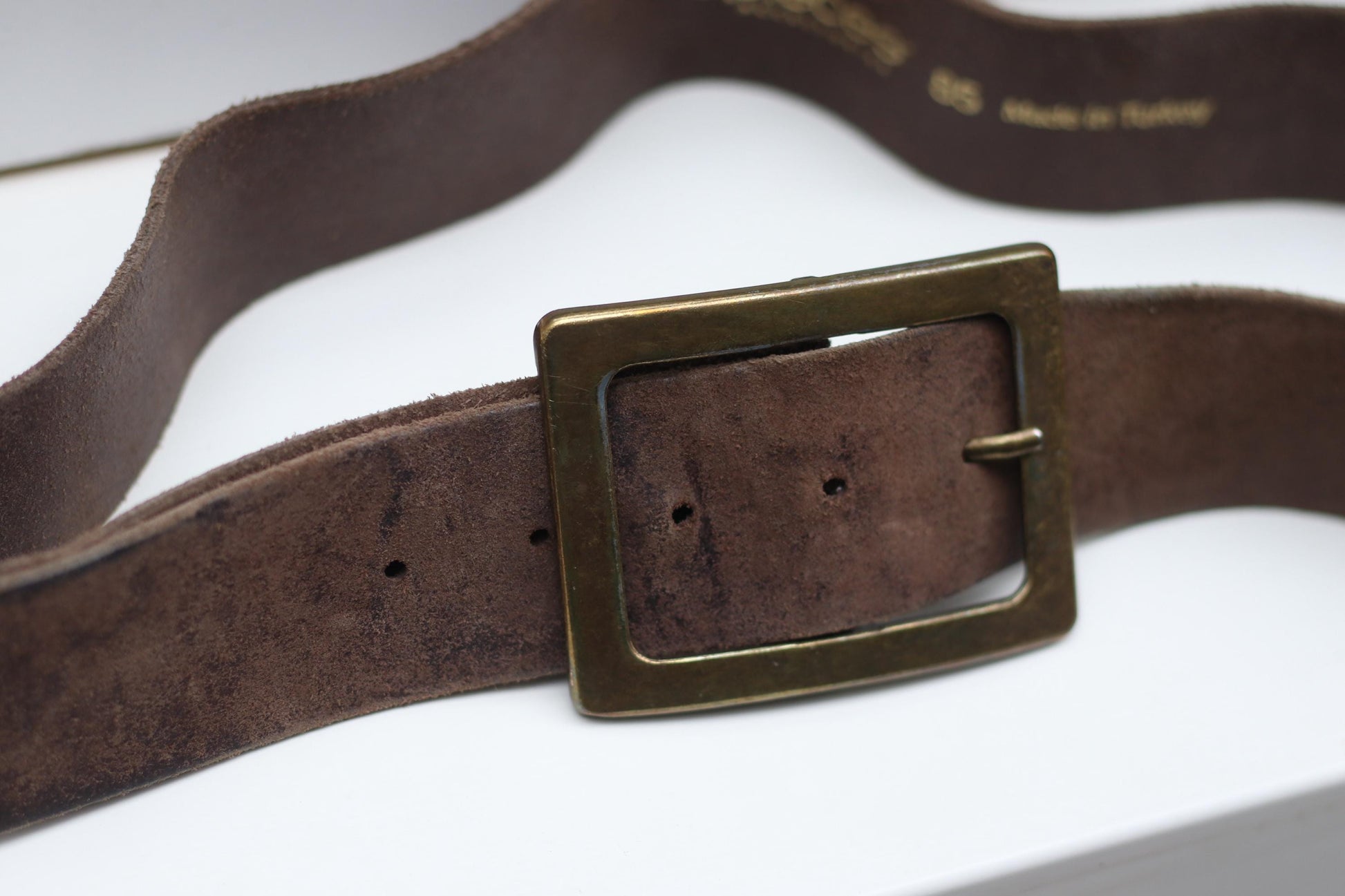 Vintage Brown Suede Belt | Wide Leather Waist Belt with Gold Square Buckle | 70s Western Boho Style |