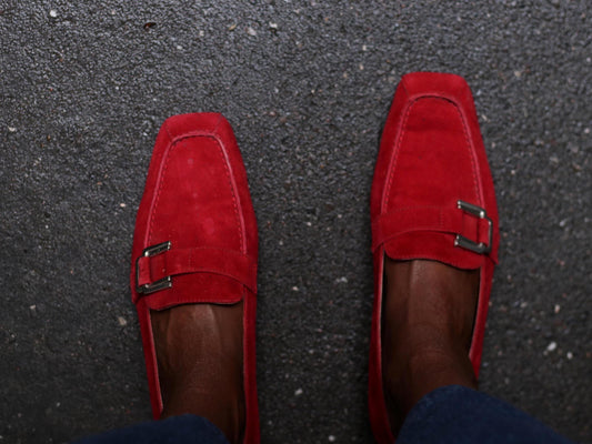 Vintage Peter Kaiser Red Suede Loafers, Size 38, Silver Buckle Detail, Classic Italian Style Flats, Y2K Chic