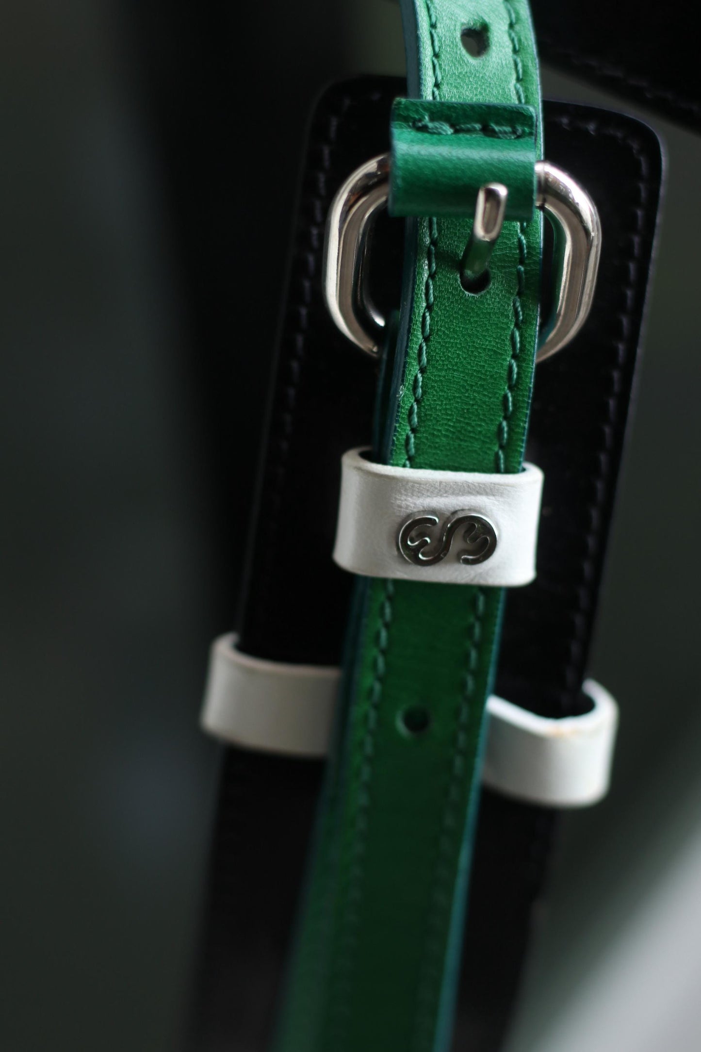 Vintage Escada Sport Reversible Leather Belt – Black & Green D-Ring Buckle – Designer Wide Waist Belt – 90s Statement Belt – Adjustable Eque
