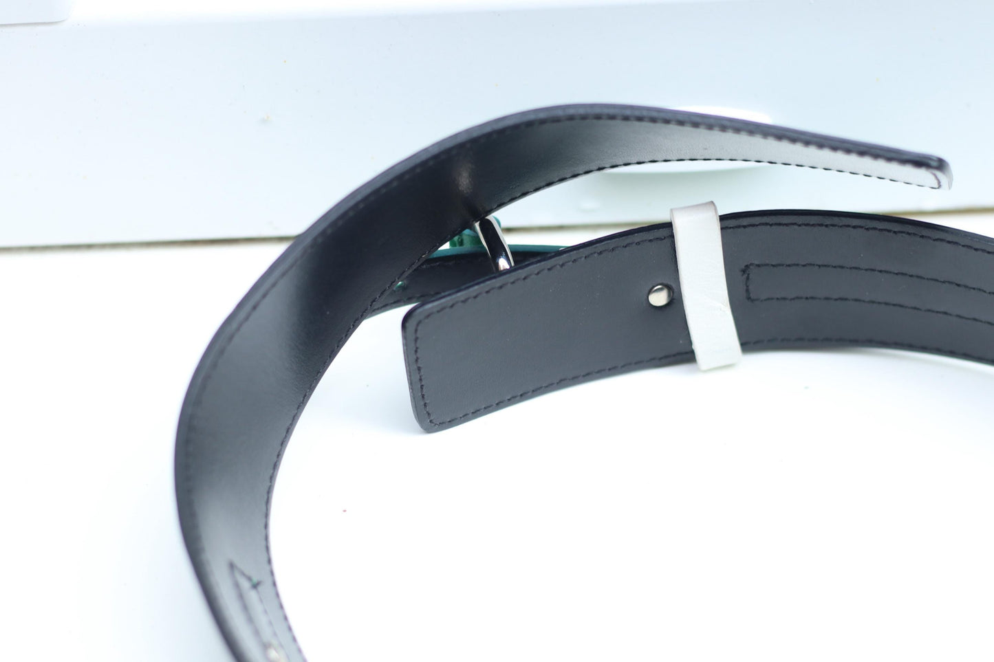 Vintage Escada Sport Reversible Leather Belt – Black & Green D-Ring Buckle – Designer Wide Waist Belt – 90s Statement Belt – Adjustable Eque