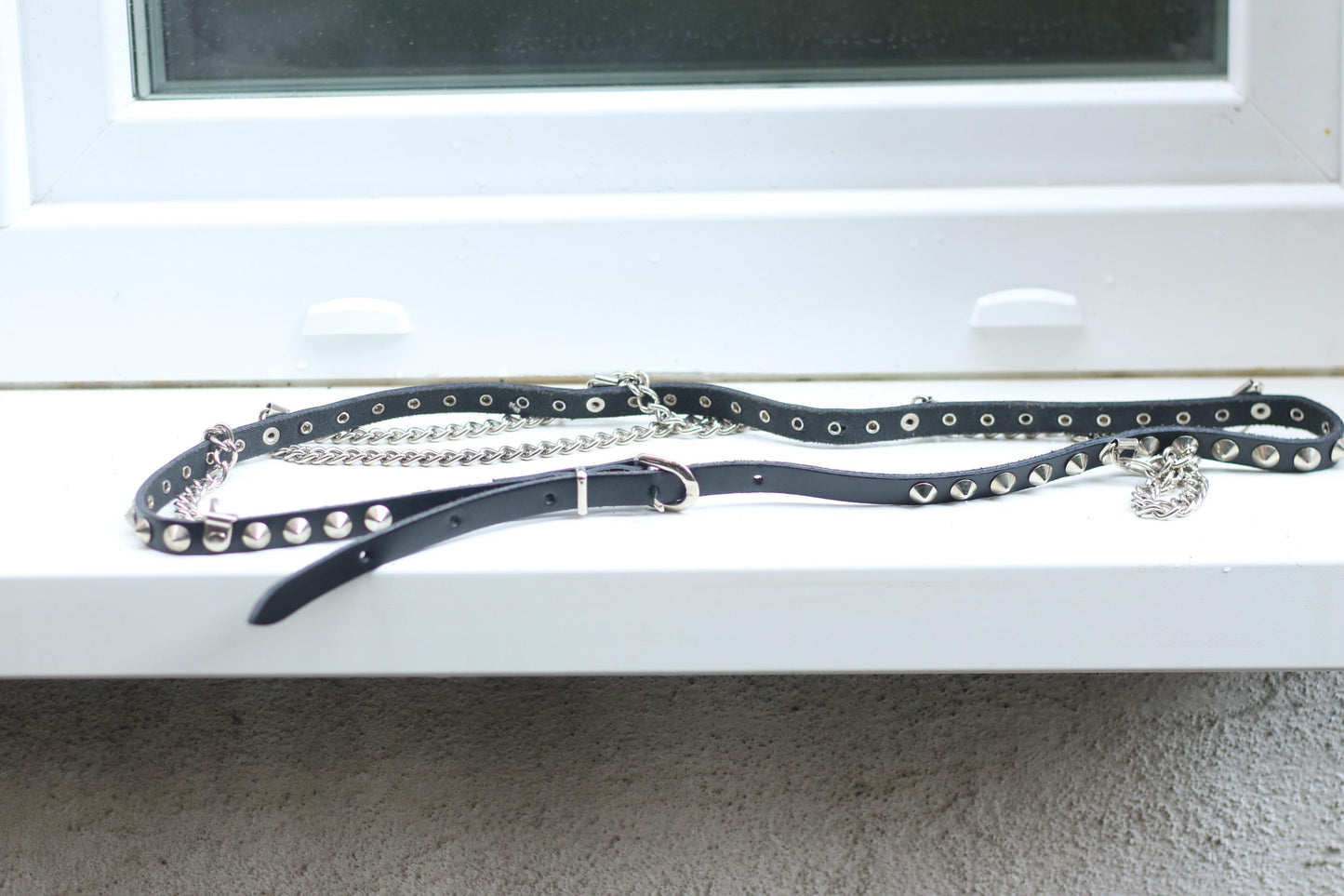 Vintage Studded Leather Chain Belt: 80s Punk Goth Rocker Waist Belt Tiered Accessory