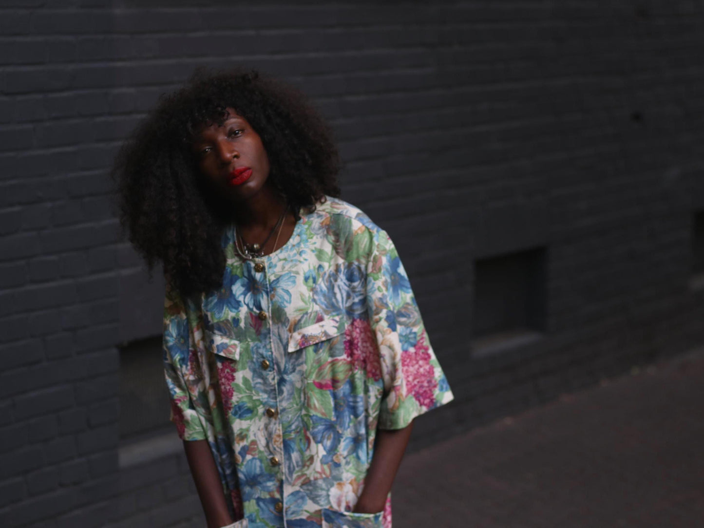 Vintage Floral Cotton-Linen Blazer: Oversized 90s Botanical Jacket