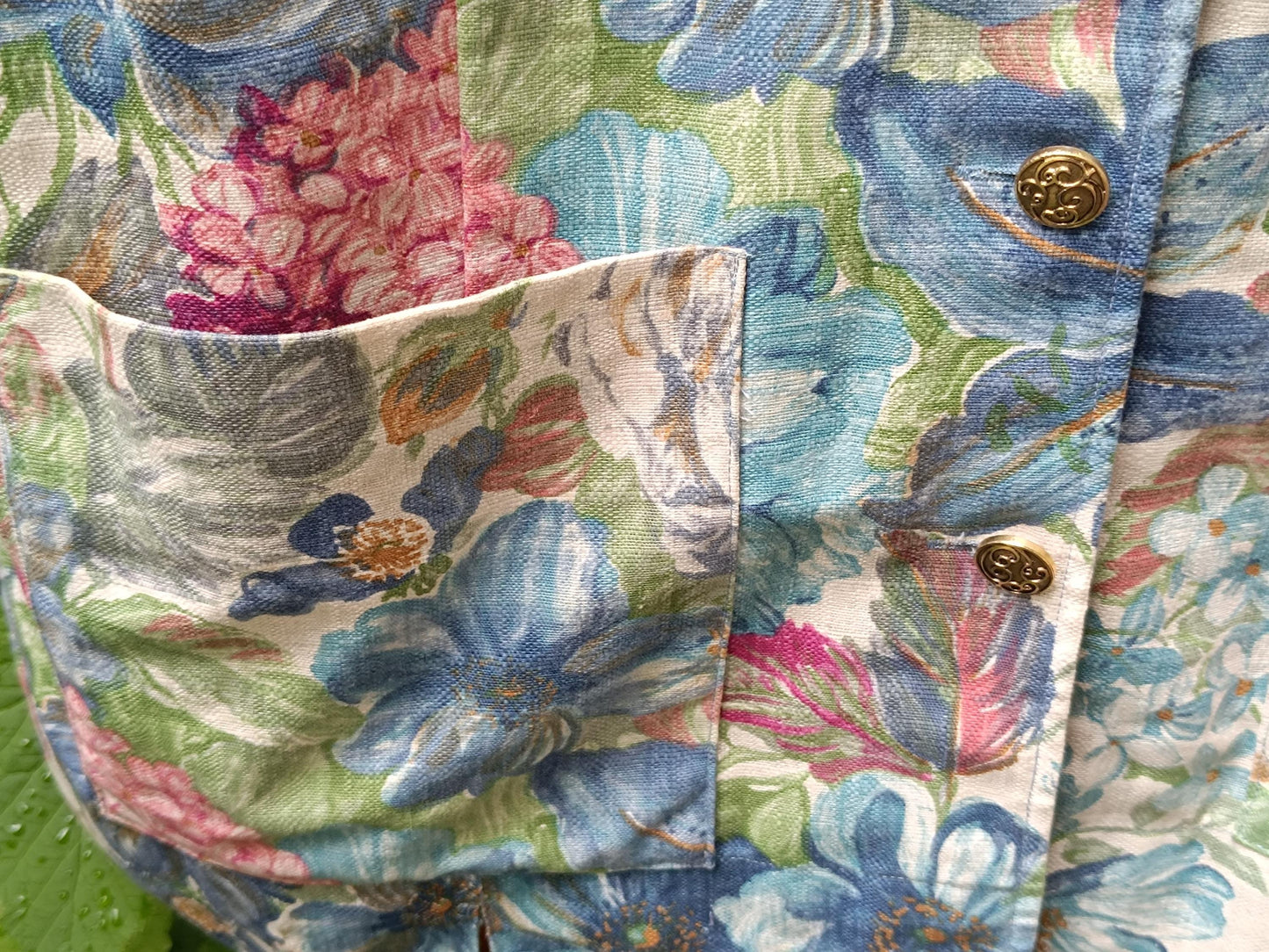 Vintage Floral Cotton-Linen Blazer: Oversized 90s Botanical Jacket