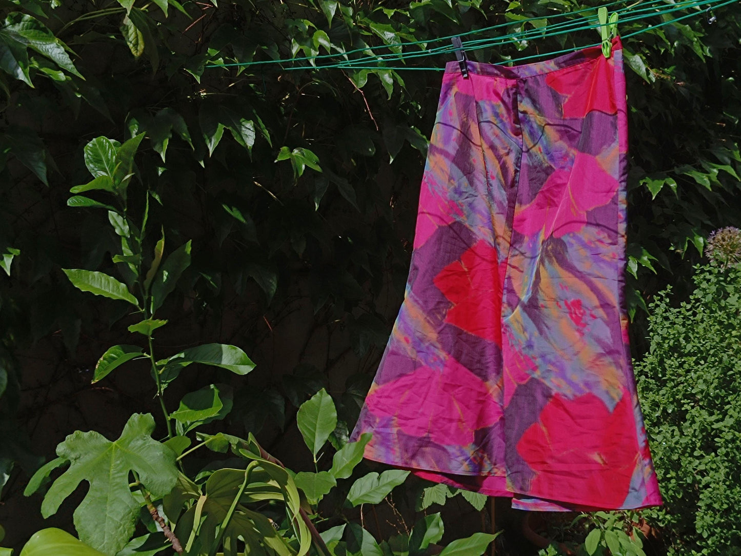 Vintage Abstract Floral Midi Skirt Pink Purple Colorful Artistic A-Line Skirt