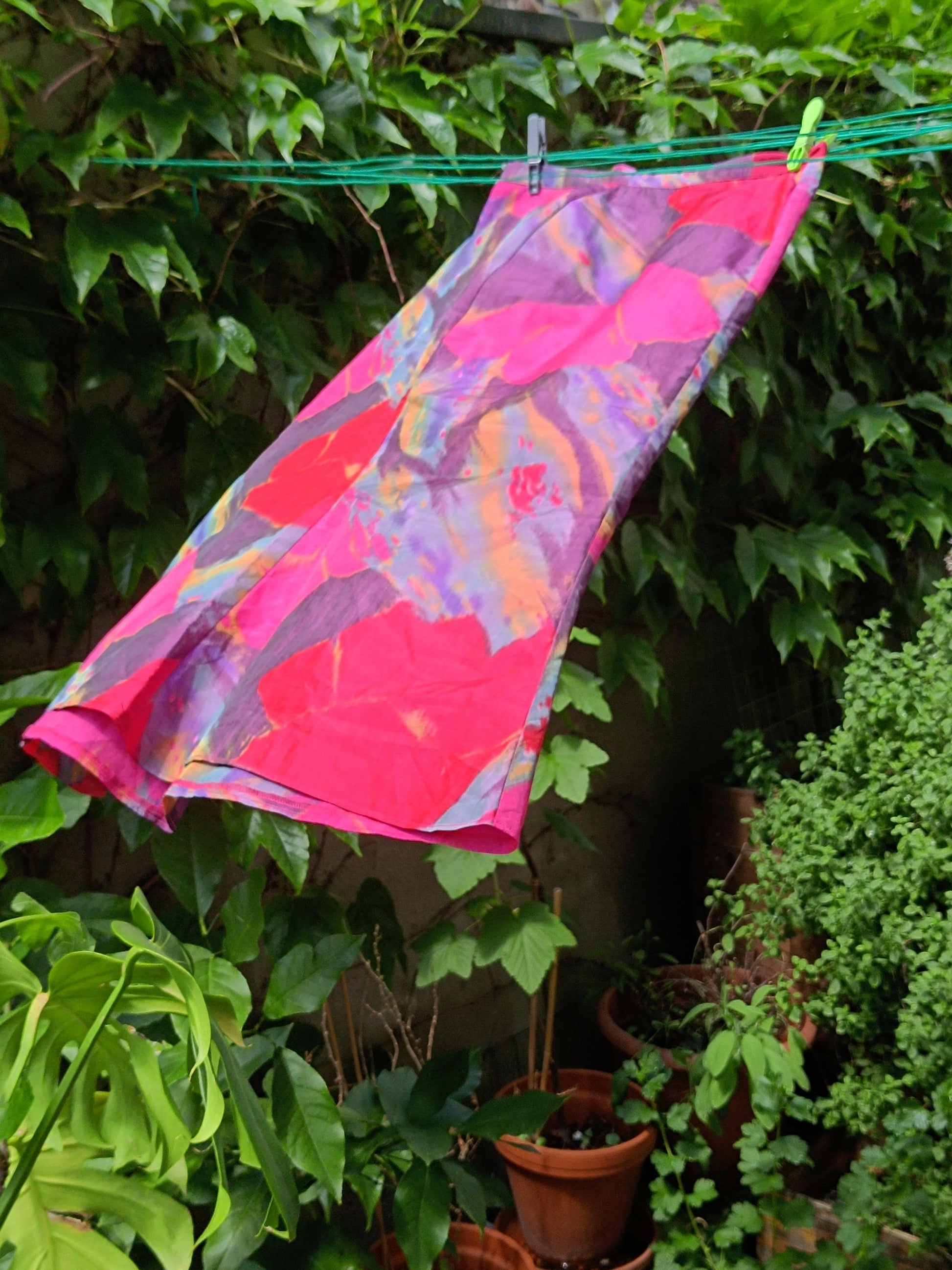 Vintage Abstract Floral Midi Skirt Pink Purple Colorful Artistic A-Line Skirt