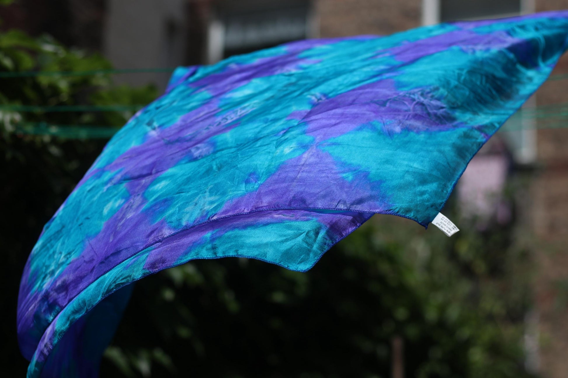 Vintage Tie-Dye Silk Scarf | Boho Blue Purple Ombre Foulard | Hand-Dyed Lightweight Wrap | 80s 90s Bohemian Neck Accessory