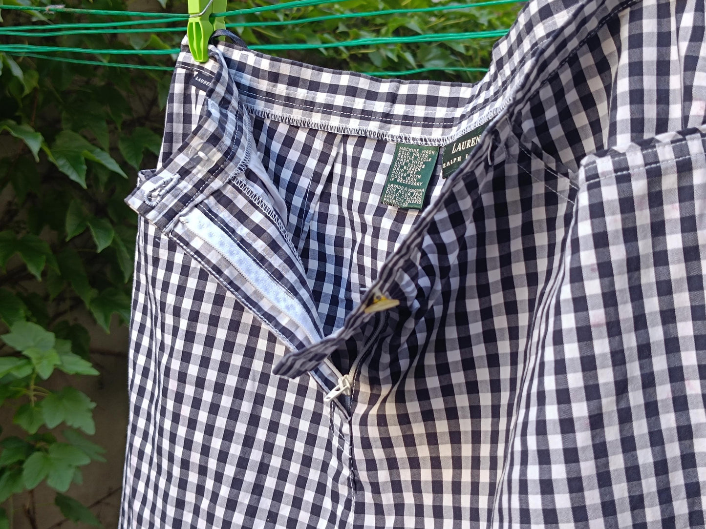 Vintage Lauren Ralph Lauren Gingham Pants Navy Blue White Check US Size 10 Cotton