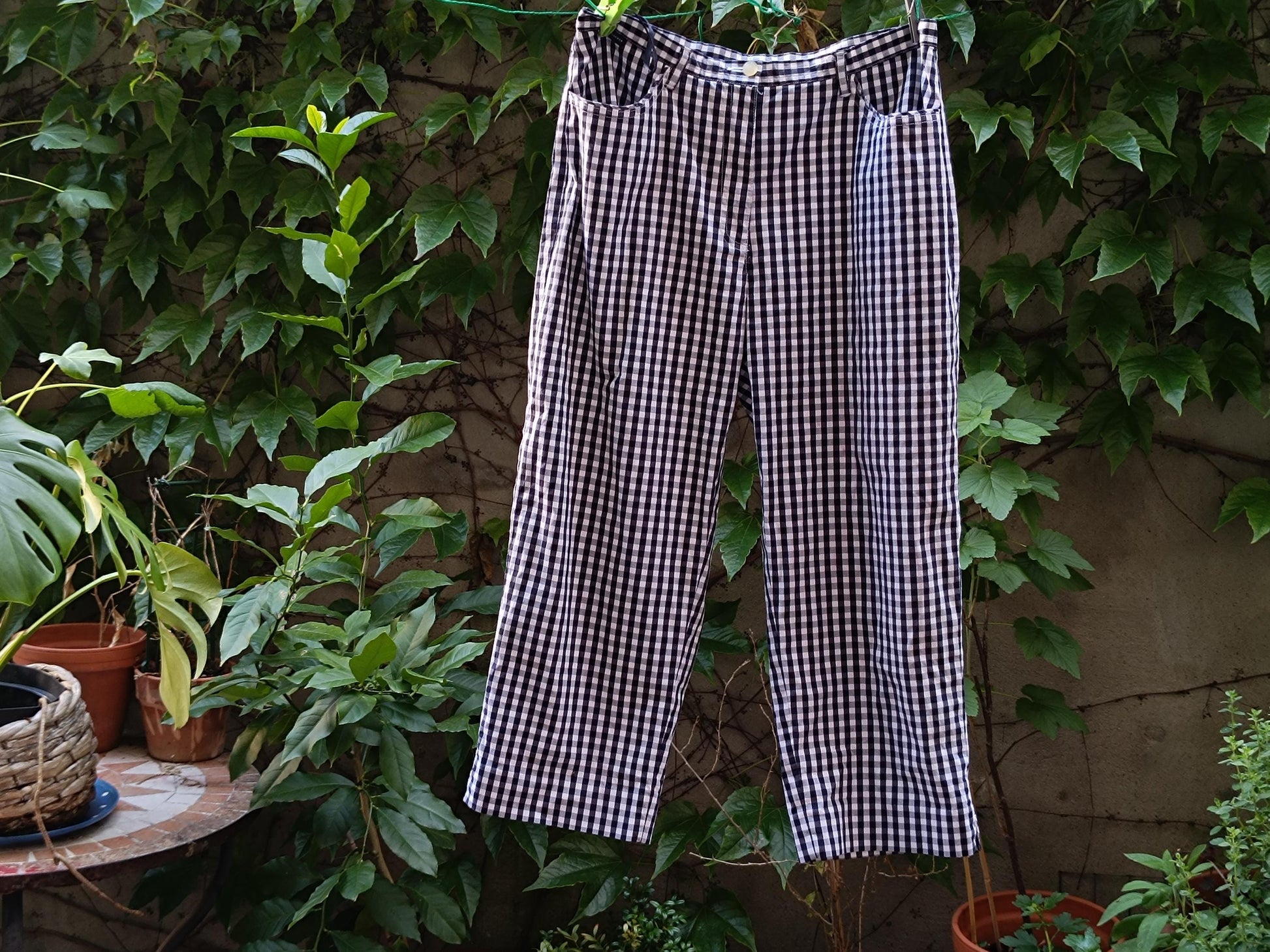 Vintage Lauren Ralph Lauren Gingham Pants Navy Blue White Check US Size 10 Cotton