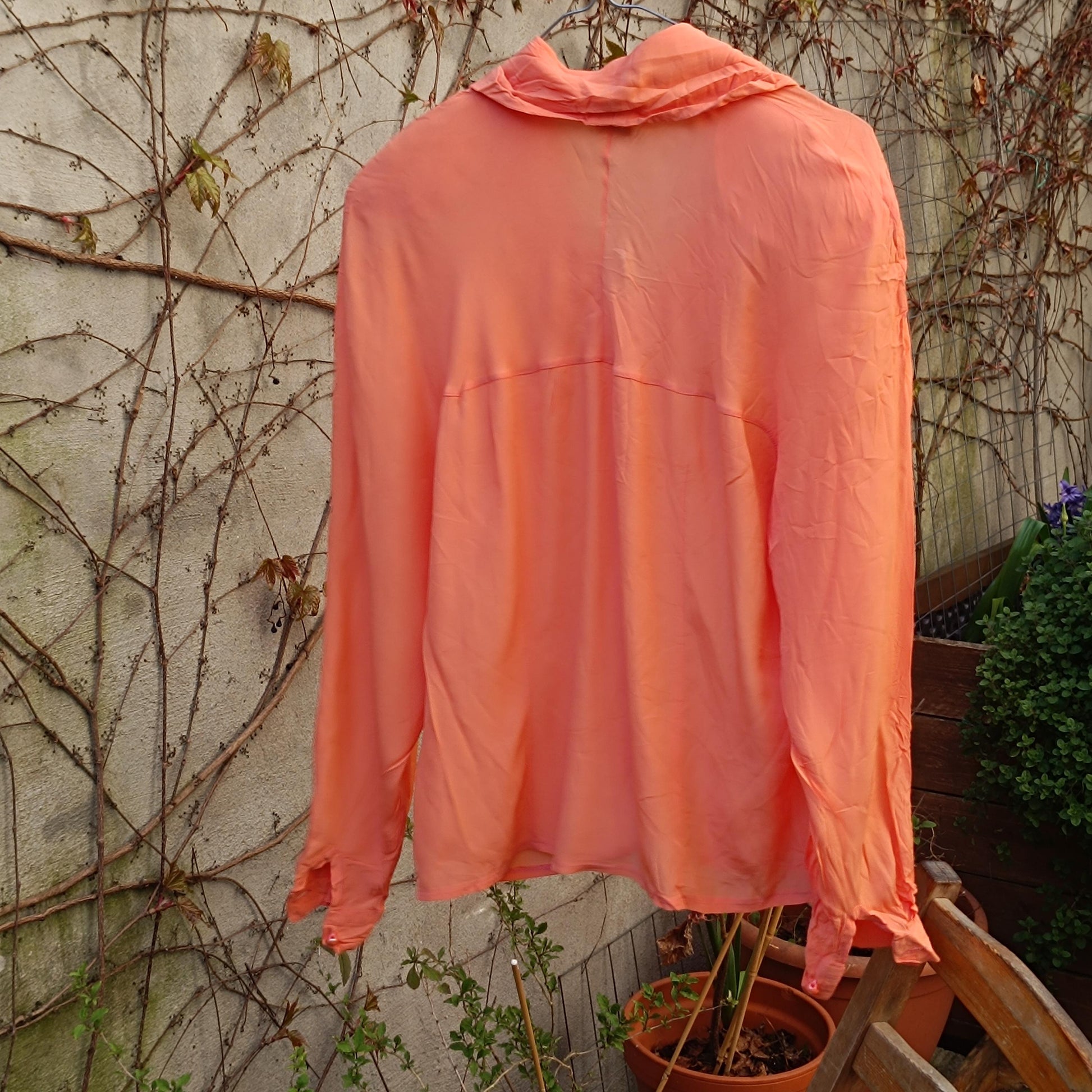 Vintage Peach Silk Blend Blouse: 80s Retro Button-Up Top